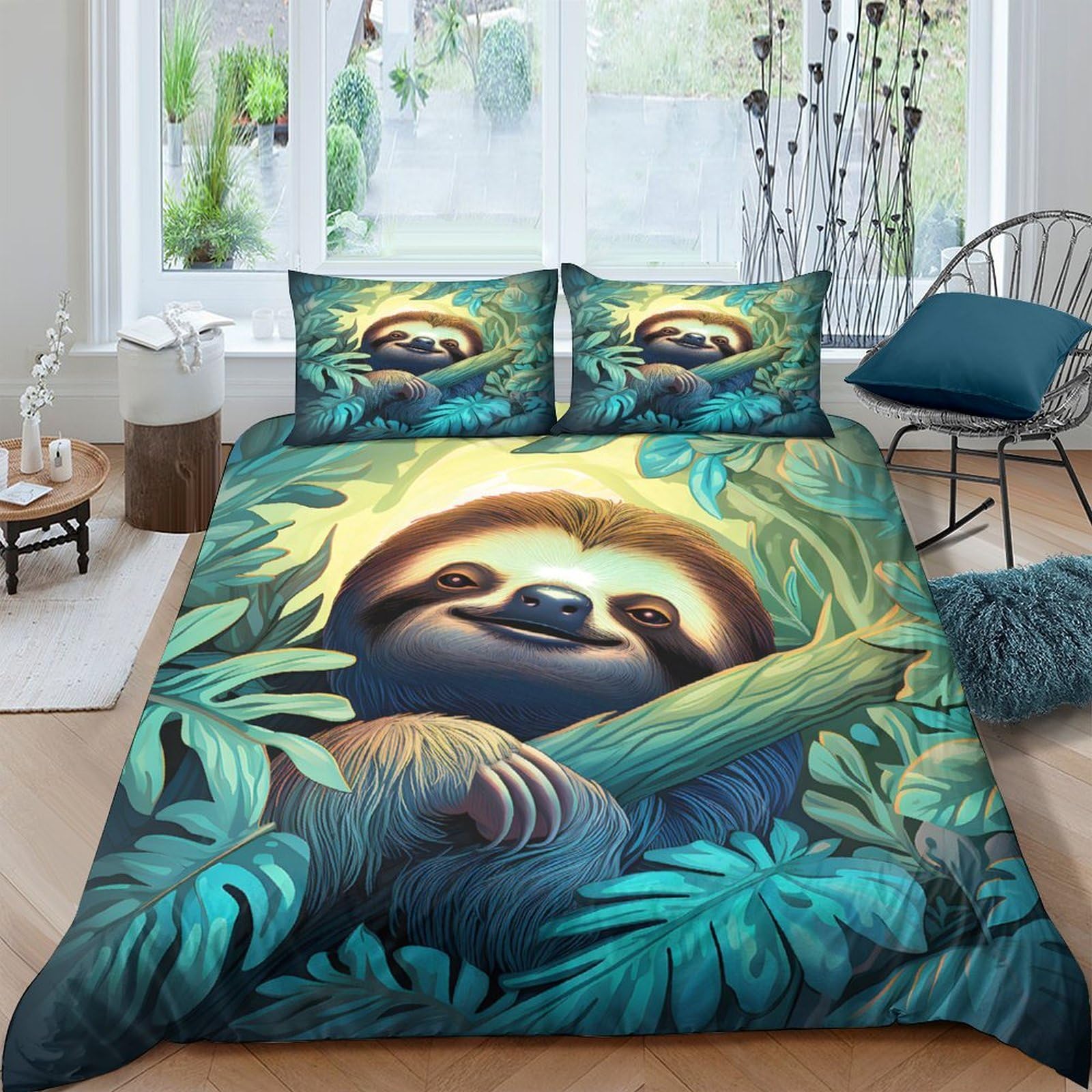 Ctjqhvkz Style-1 3D Printed Sloth Jungle Fitted Sheet Microfiber Soft Anti-Slip Mattress Cover For Bedroom Decor And Easy Care Single（135X200cm）