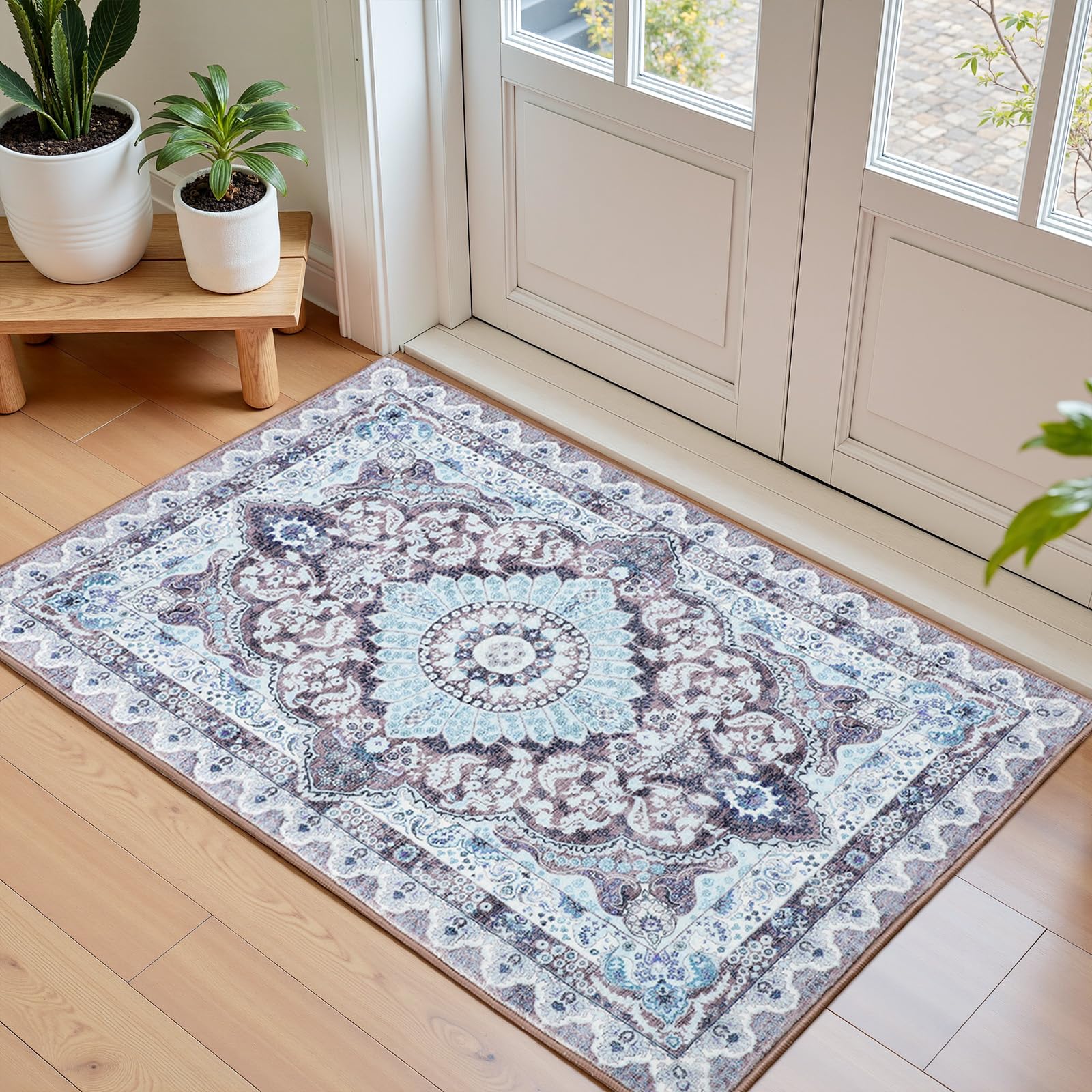 Macgace 2x3 Small Area Rug for Entryway, Soft Washable Rugs with Non-Slip Backing for Bedroom Kitchen, Vintage Throw Carpet Laundry Entry Door Decor,