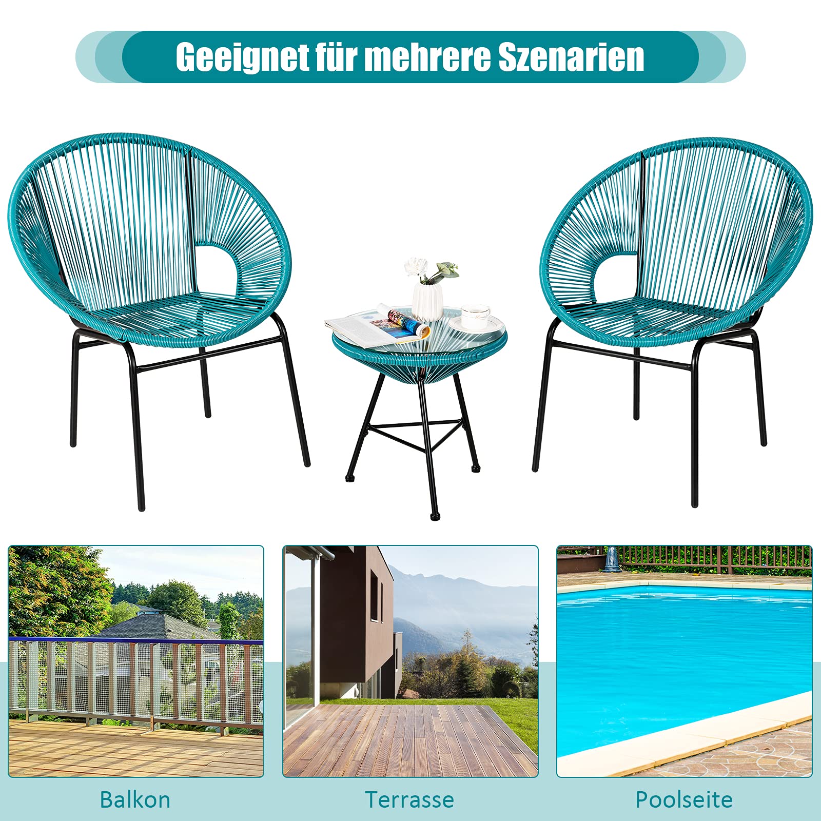 Axi Jacqueline 3-delige Bistroset - Rotan - Groen/wit