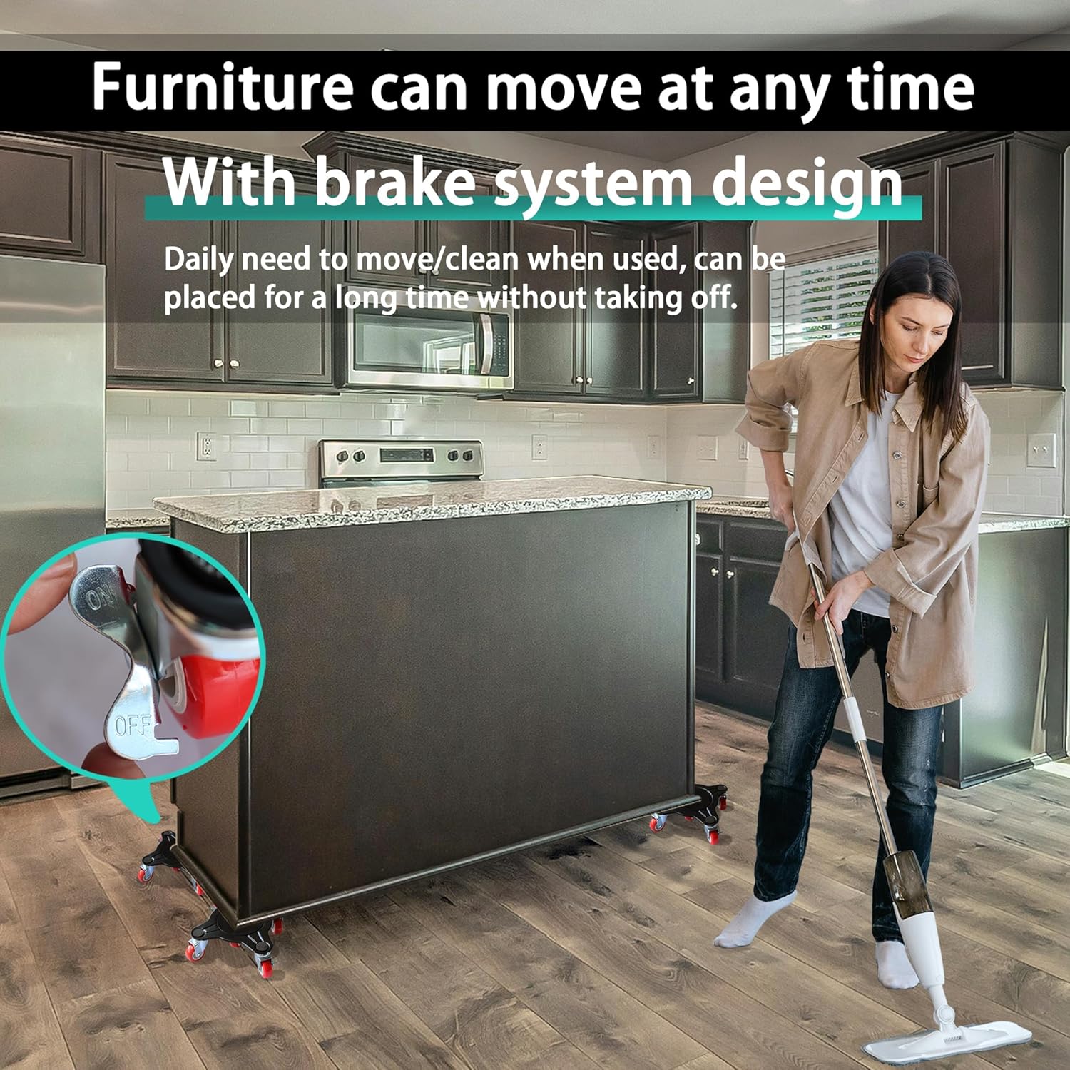 Furniture Dolly, Heavy Duty Carbon Steel Furniture Movers with 5 Wheels, 2200LBs Load Capacity, Black Panel Moving Dolly Lifter Tool Set for Easy Moving Refrigerator Couch Desk Piano Sofa
