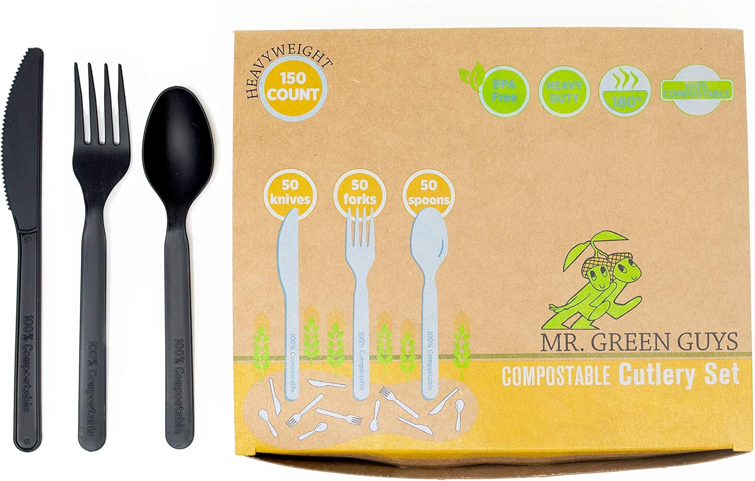 Biodegradable / Compostable Heavyweight Disposable Forks, Knives