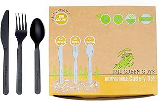 Biodegradable / Compostable Heavyweight Disposable Forks, Knives & Spoons Set - 50ct each of Eco Friendly Compostable Forks, Knives & Spoons made from cornstarch