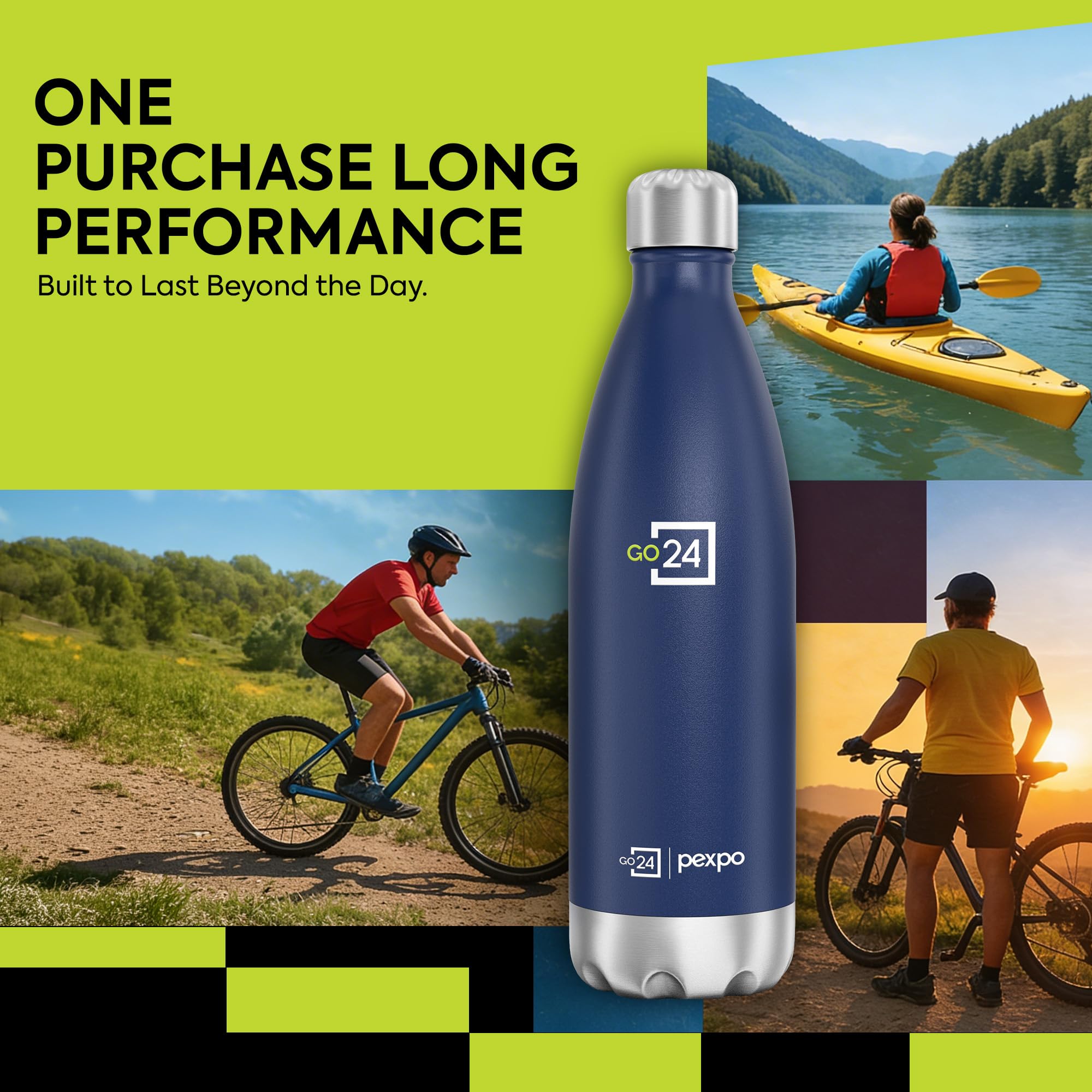 Go24 pexpo Stainless Steel Water Bottle Electro Denim Blue 980ml — Amazon image 7