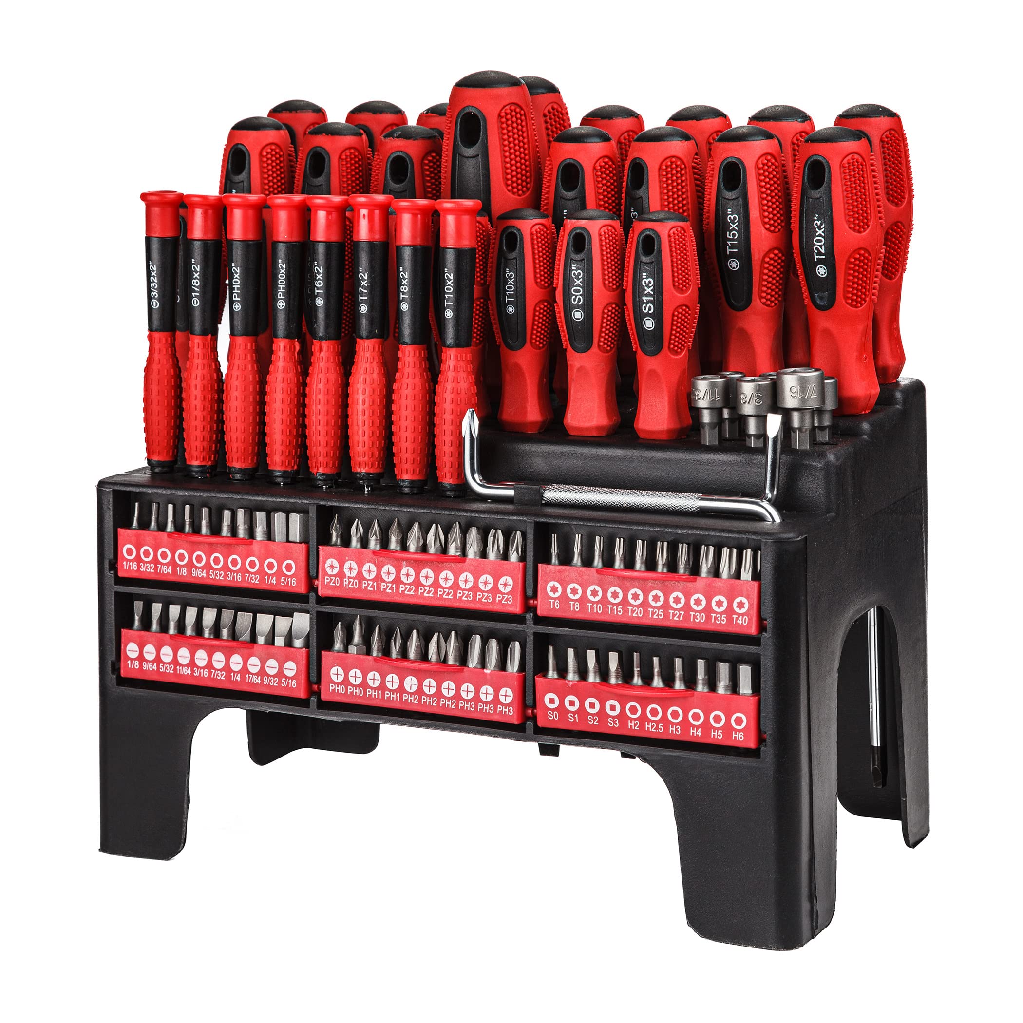 100 Piece Magnetic Screwdriver Set with Rack, Magnetic Tip, Common Repair Tools, Ideal for Gift