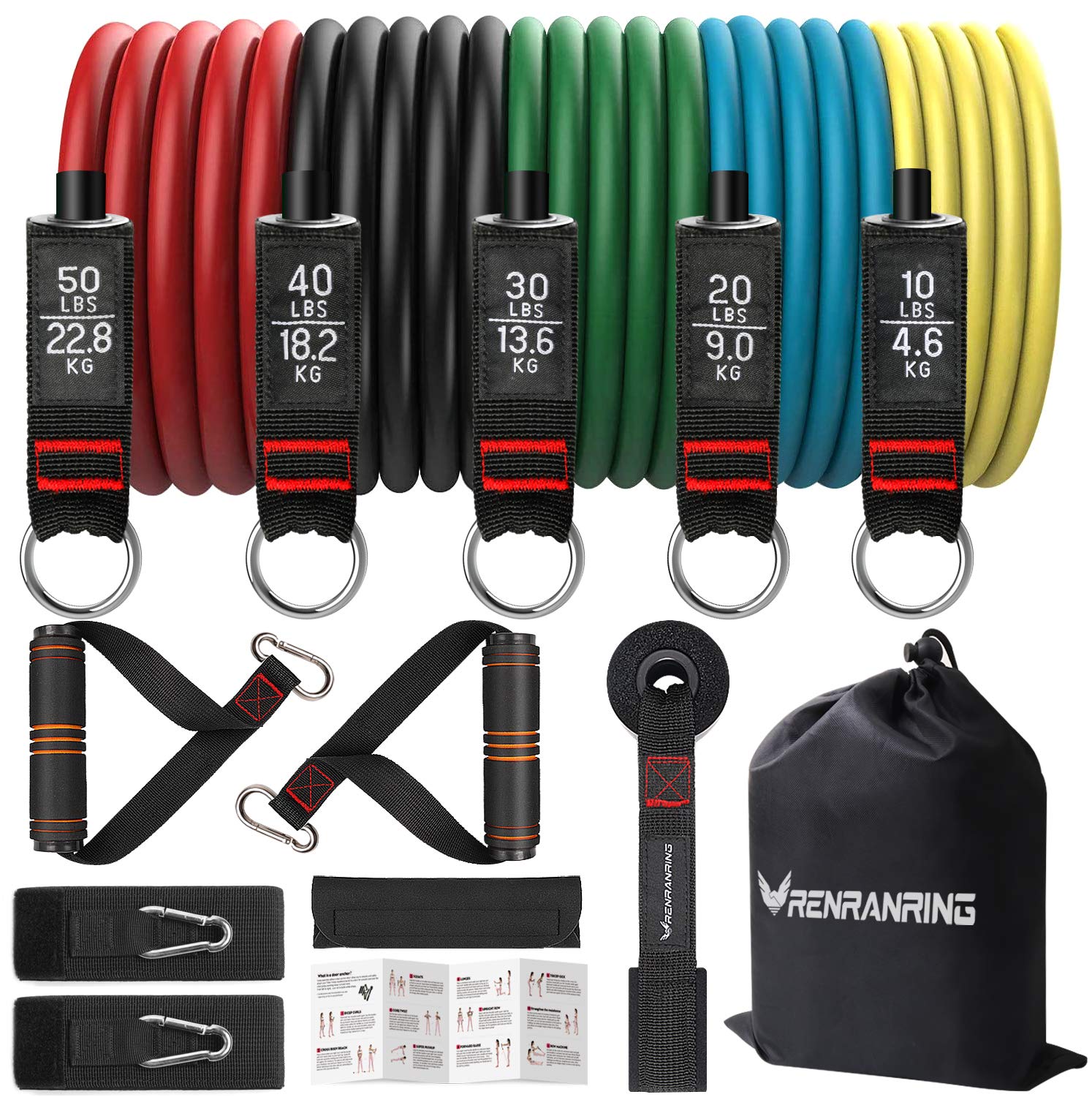 RENRANRING Resistance Bands Set – 150 Lbs Total, 5 Bands With Handles & Ankle Straps – For Home Workouts, Therapy & Toning - View #9