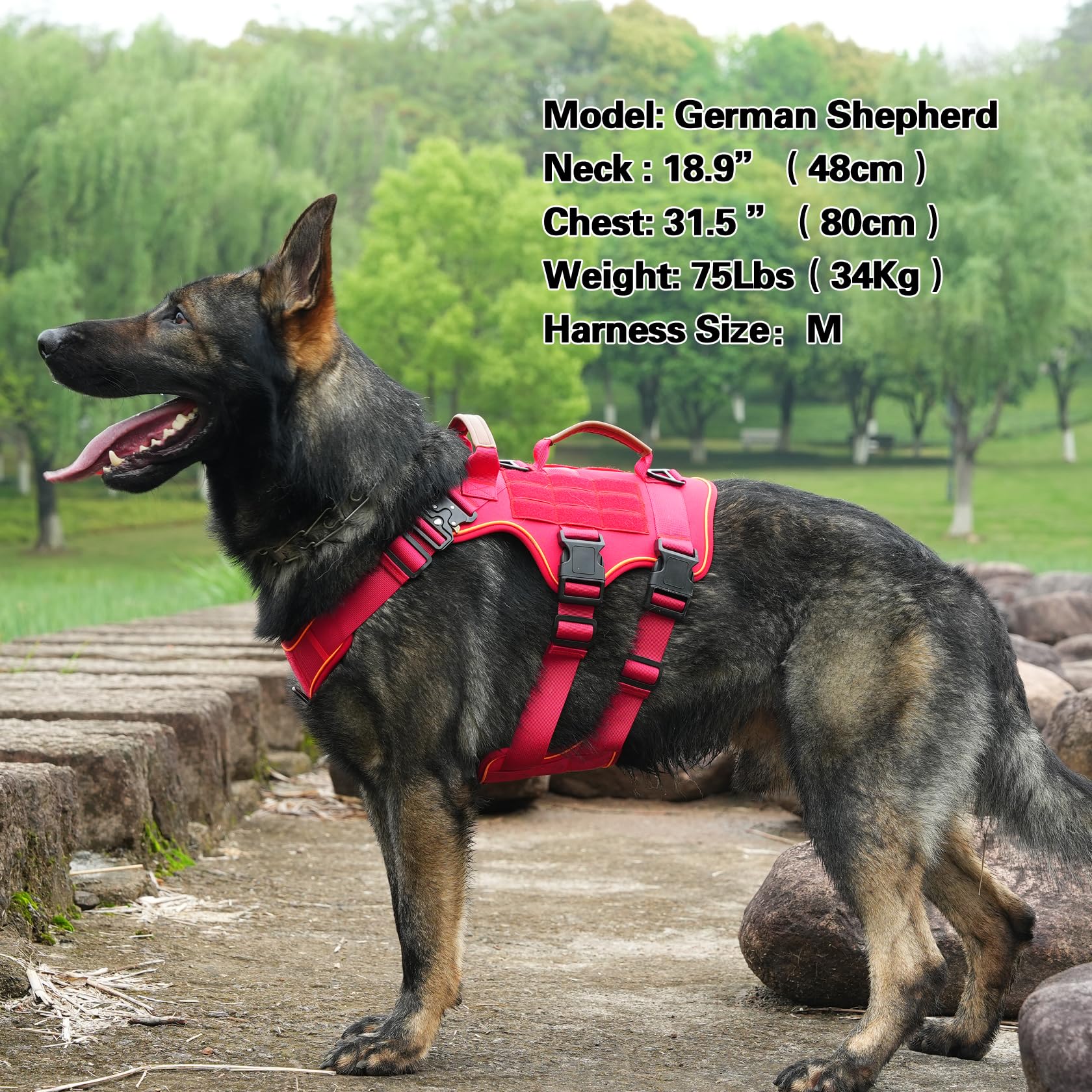 Taktisches Hundegeschirr für große Hunde, kein Ziehen, Militärdienst, Hundegeschirr mit Griff und Airtag-Halterung, ausbruchsicher, MOLLE-Geschirr mit 8 Haustier-Patches für Training und