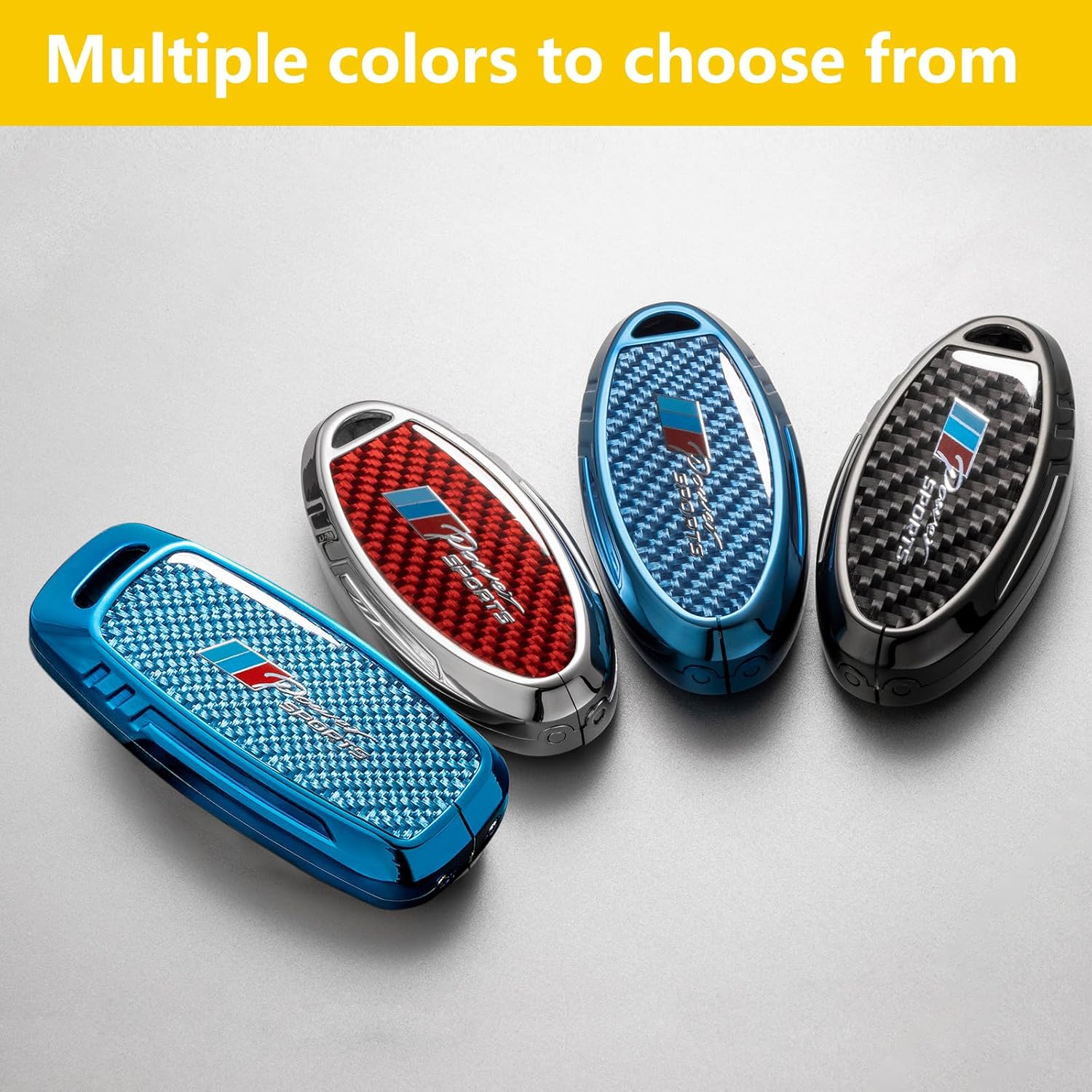 for Nissan Key Fob Cover with Keychain,Real Carbon Fiber Zinc Alloy Protection Key Case Compatible with Pathfinder Rogue Key shell keyless Smart Remote Accessories(Silver and Red)