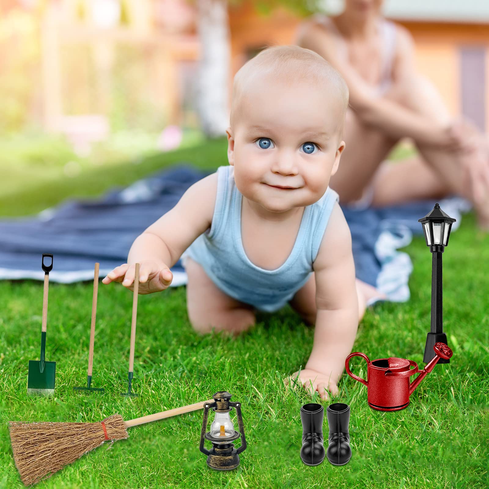 Set Di Attrezzi Da Giardino In Miniatura Per Casa Delle Bambole - 11 Pezzi Con Caminetto E Scopa - 2