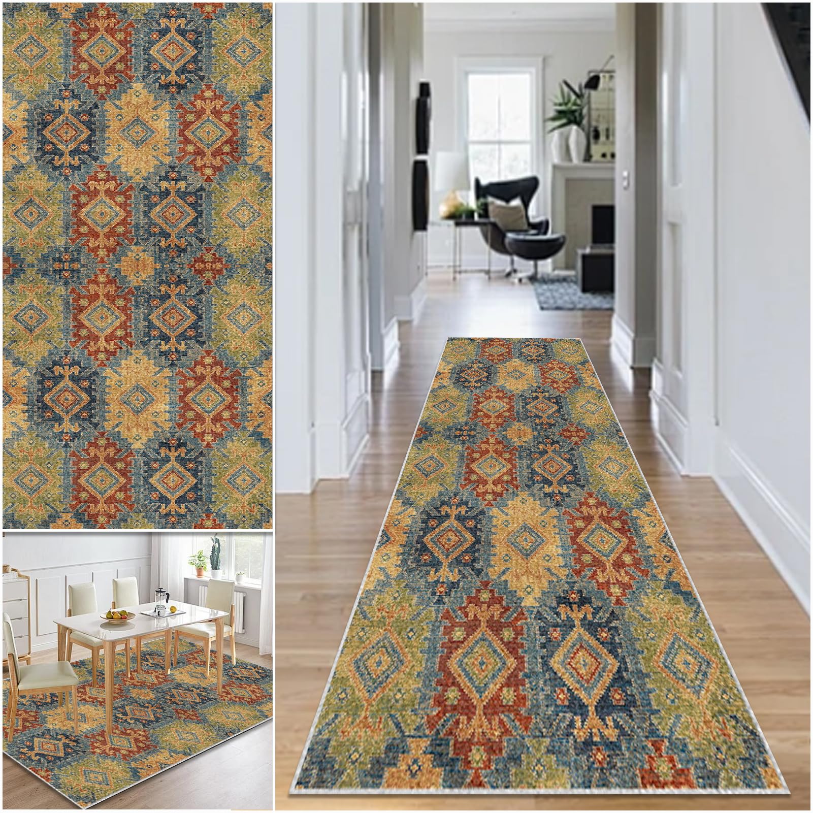 Tapis de passage poils ras 120 x 370 cm avec paillasson entree interieur