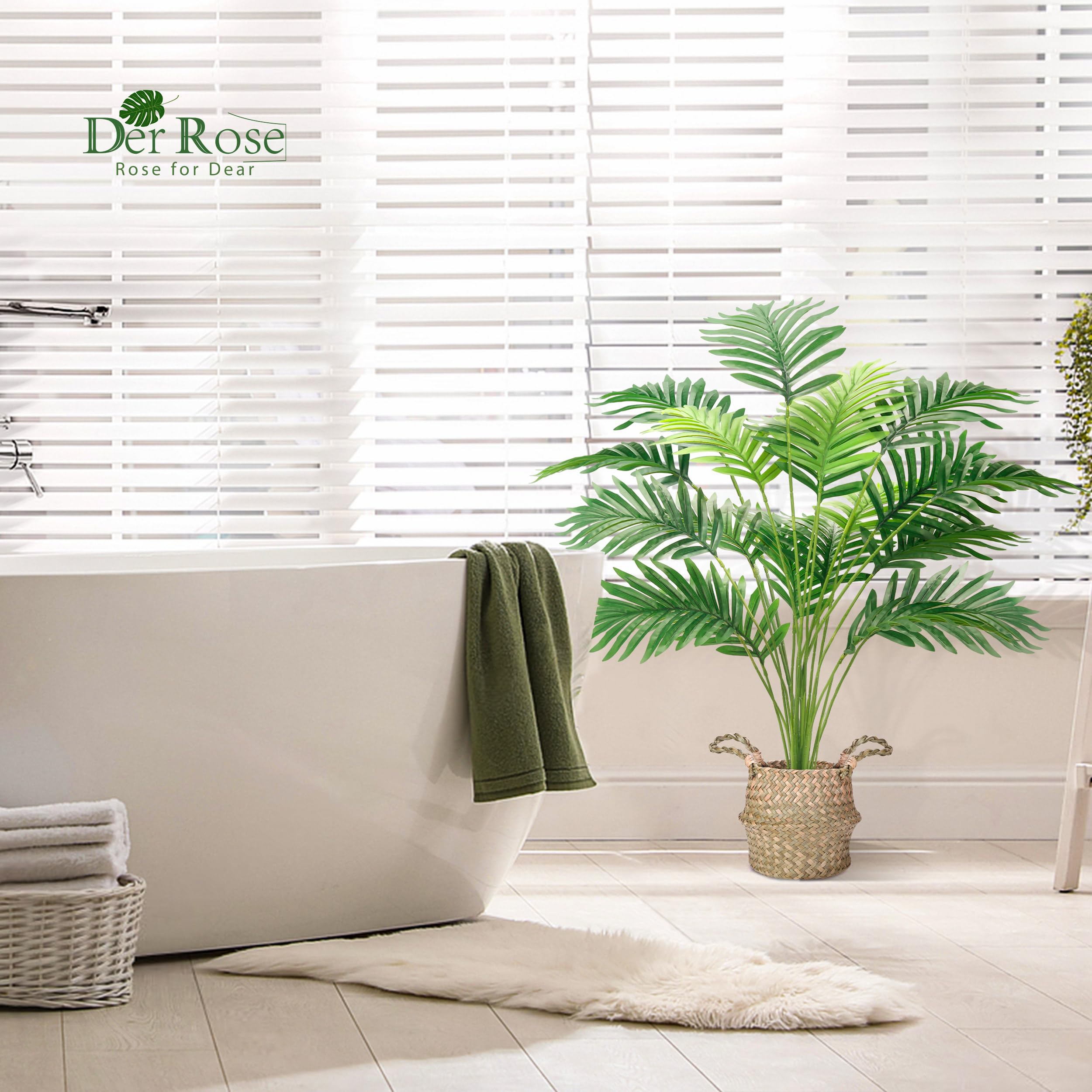 Der Rose 2 Pièces 71 cm Palmier Artificiel Grande Plante Fausse Areca en Pot avec Paniers Tressés