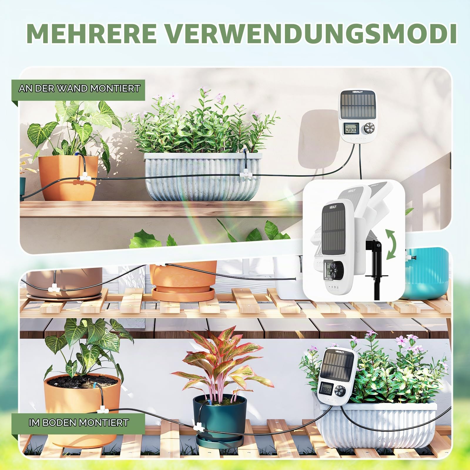 HIRALIY Solarbetriebenes automatisches Tropfbewässerungssystem mit Timer
