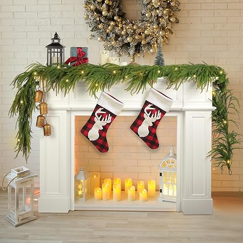 Miniatura 4 de Fovths Juego de 1 guirnalda de Navidad de Norfolk de 6 pies, guirnalda artificial de vegetación sintética, 4 campanas de vaca con cuerda colgante de