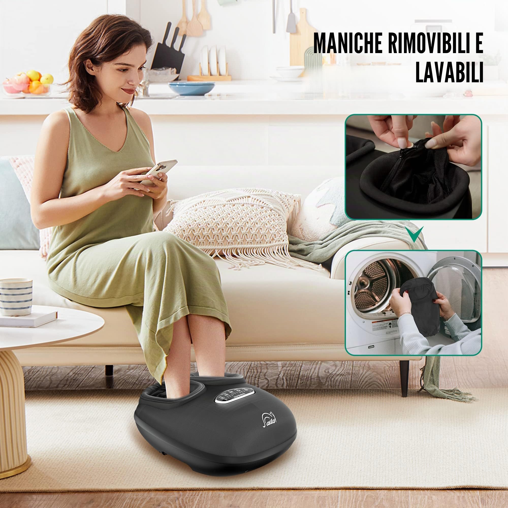 Snailax Massaggiatore per piedi con calore, massaggiatore per piedi con vibrazione, 2 in 1, scaldapiedi con 5 modalità di massaggio, regali calore casa