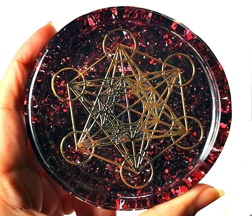 LARGE 4" Garnet Crystals Metatron's Cube Merkaba Coaster Water Charging Plate Energy Dome