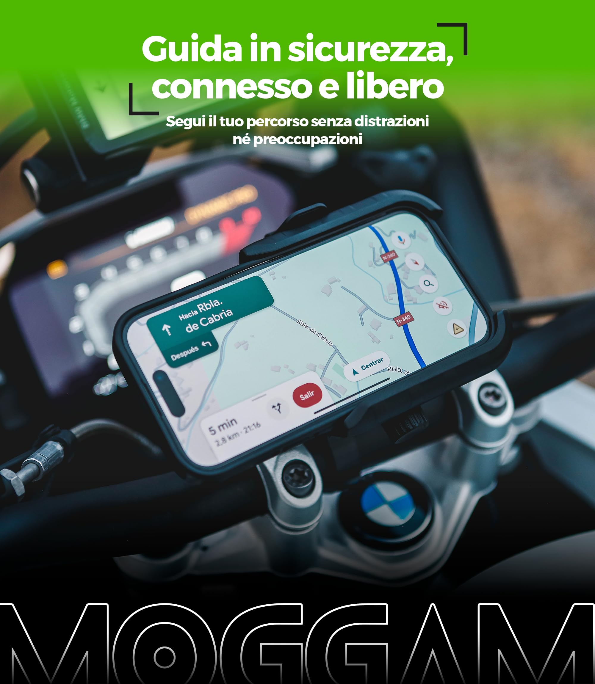 MOGGAM Porta Cellulare Moto Antivibrazione Alluminio CNC Fissaggio Manubrio 22-32 mm Sgancio Rapido Design Aperto Compatibile Bici Monopattino Elettrico Rotazione 360°