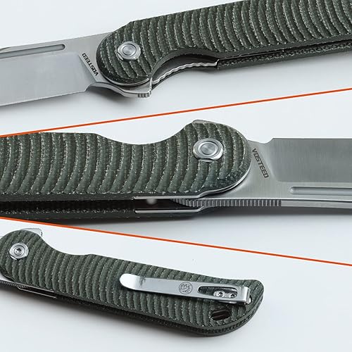Miniatura 3 de Vosteed Cuchillo de bolsillo cuchillo plegable EDC con hoja de satén de 344 pulgadas de 606in cuchillo ligero con mango y clip de micarta verde