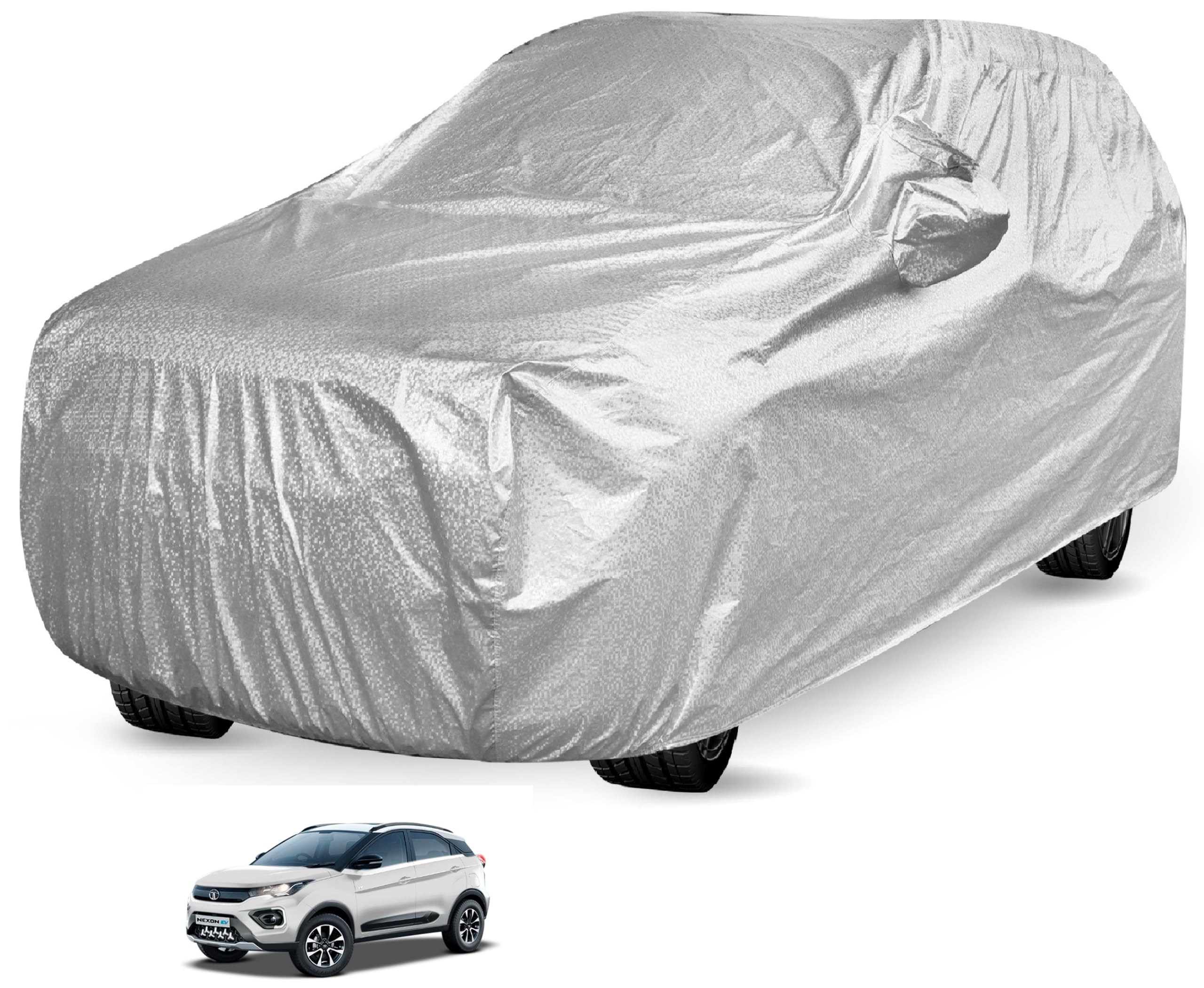 Auto Hub Waterproof Car Cover Compatible with Tata Nexon EV with with Mirror Pocket, Soft Cotton Lining, Waterproof Nexon EV Car Cover- Metallic Silver (B0CJNXZT1G) Amazon Price History, Amazon Price Tracker