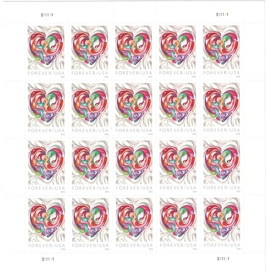 Quilled Paper Heart 2016 Forever Postage Stamps Sheet of 20