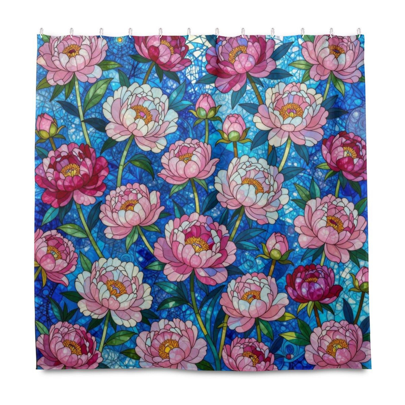 Rideau de douche en polyester pivoines pour une salle de bain zen et fleurie