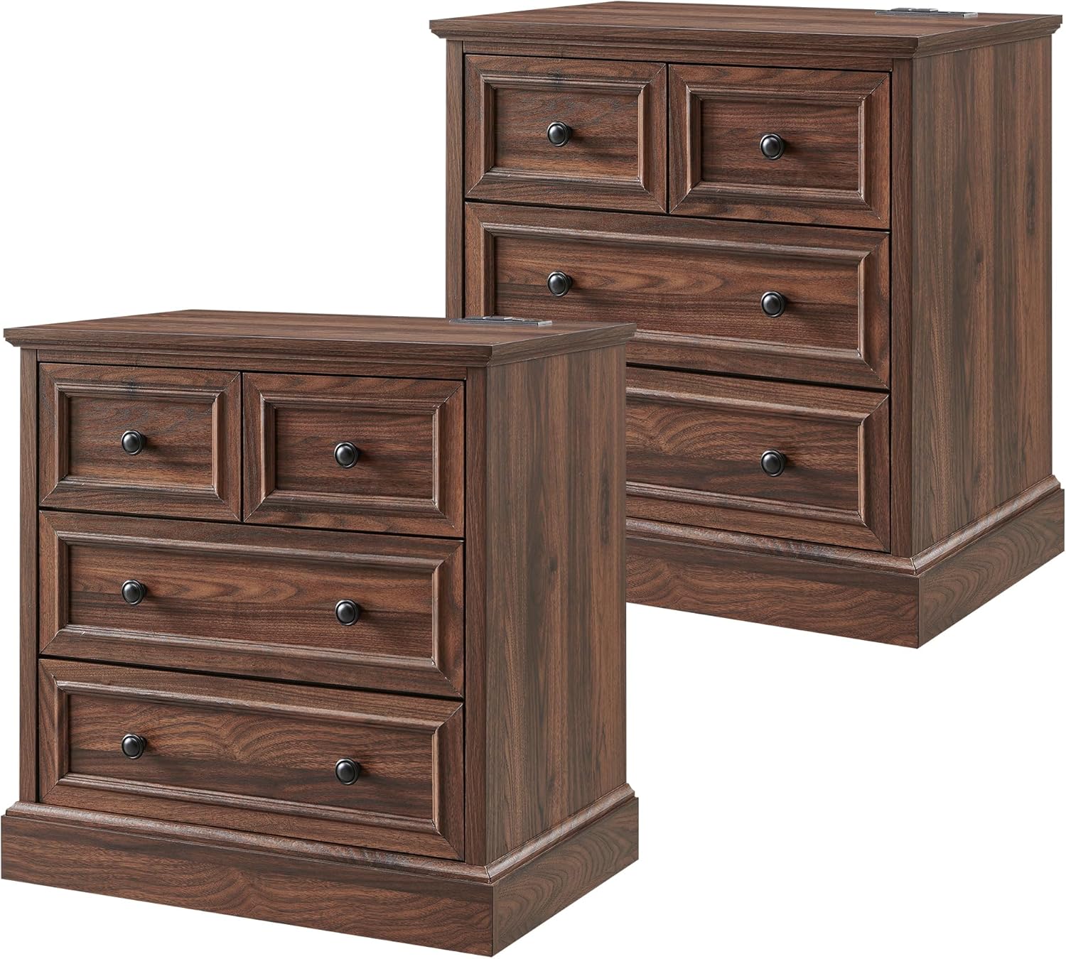 ACCOHOHO 26" W Nightstands Set of 2, Farmhouse End Table with 4 Drawers for Storage, Nightstand with Charging Station for Bedroom, Brown