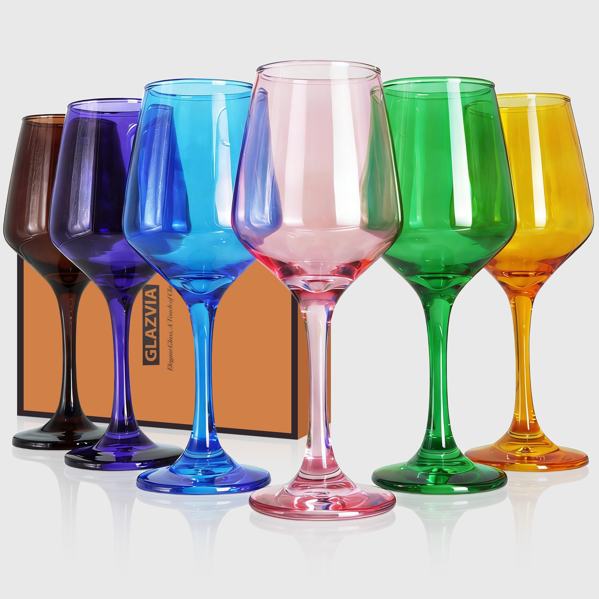 Amazon.com | GLAZVIA Multi Colored Wine Glasses Set of 6, 12oz Stemmed  Glasses, Thick & Colorful, Dishwasher Safe Stemware for Red or White, Gift  for Party, Holiday, Anniversary, Restaurant, Home Bar: Wine