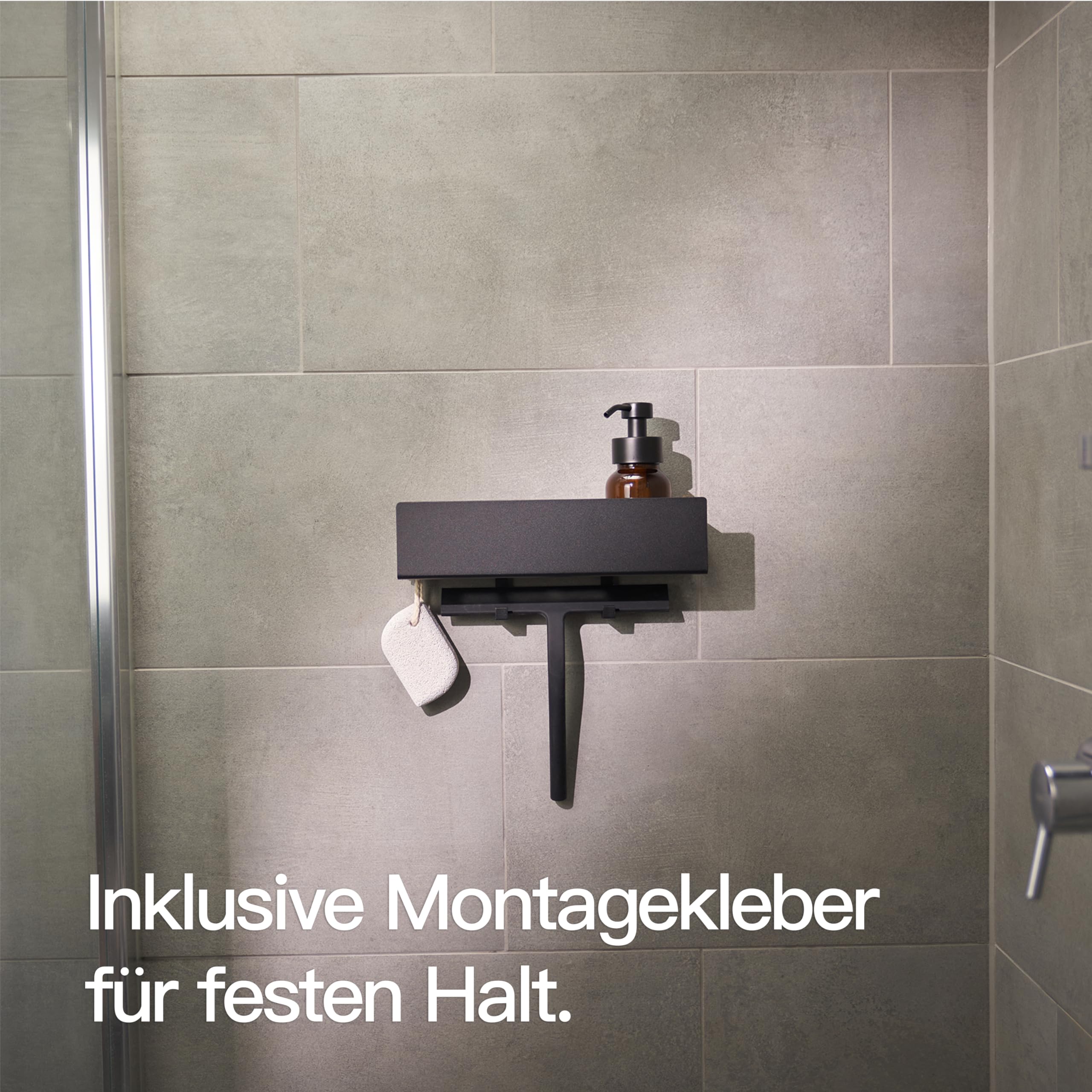 Designfabrik Hamburg Duschablage ohne Bohren | Badezimmer Organizer | Duschregal ohne Bohren | Badregal | Hängeregal | Wandregal | Duschkorb selbstklebend | Duschablage Schwarz 30 cm