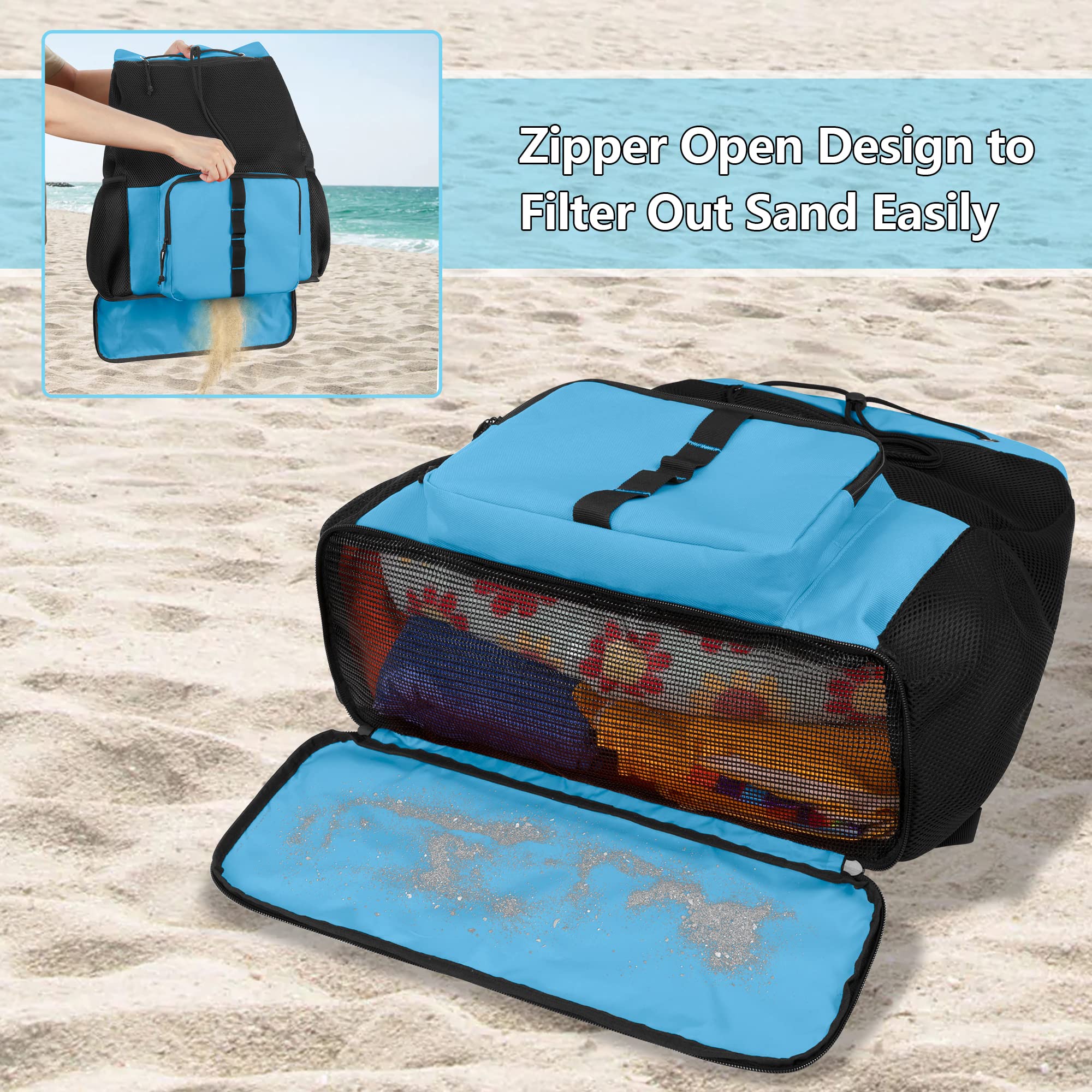 Fasrom Mesh Strandrucksack mit Reißverschluss unten, Sport Gym Rucksack zum Schwimmen, Strand und Pool(Patent Angemeldet)