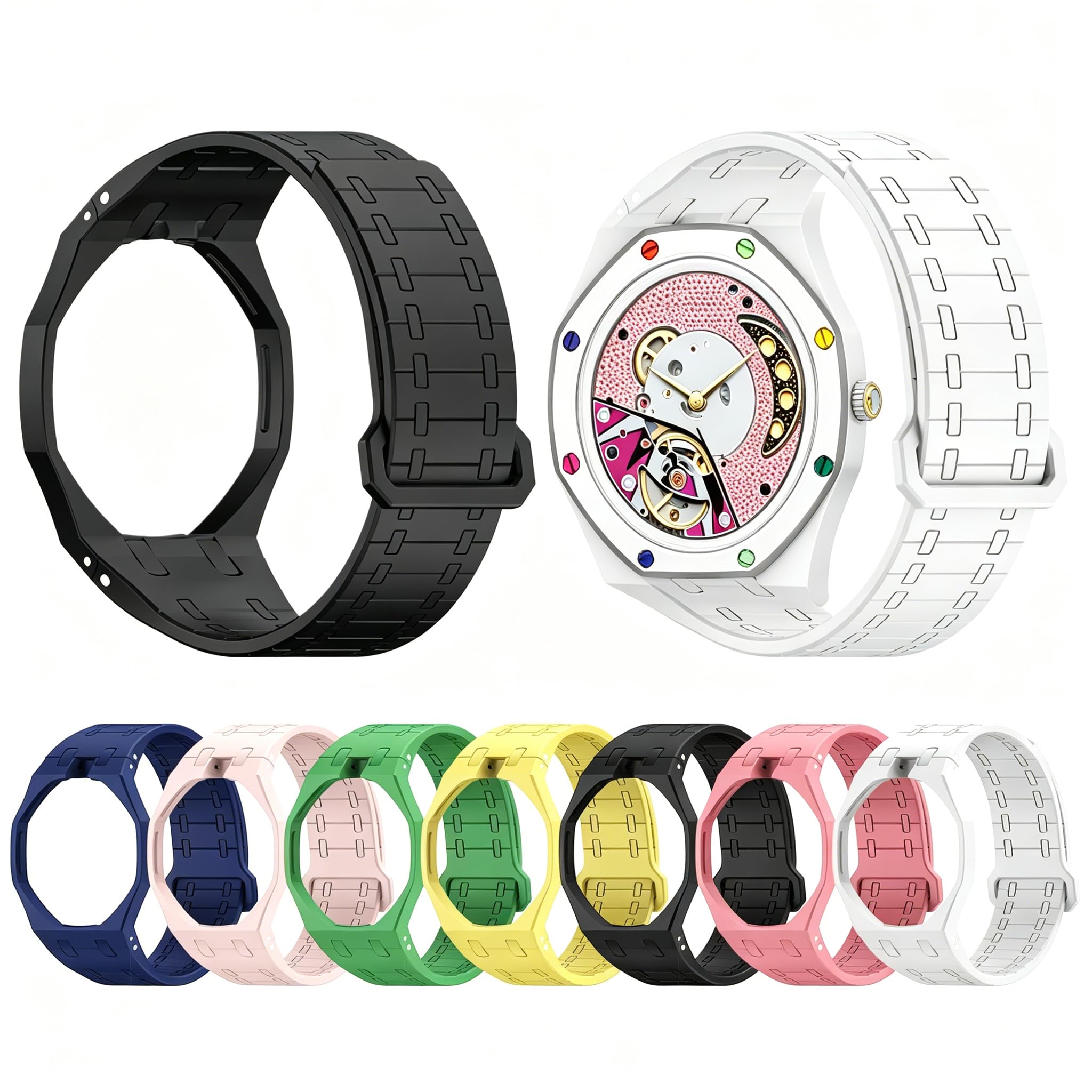 Multicolor Magnetic Integrated Silicone Bracelet compatible avec AP x Swatch Royal Pop Co-branded Watch, 12 O'clock Direction Mod Replacement Strap Only, One Piece Magnet Wrist Bracelet