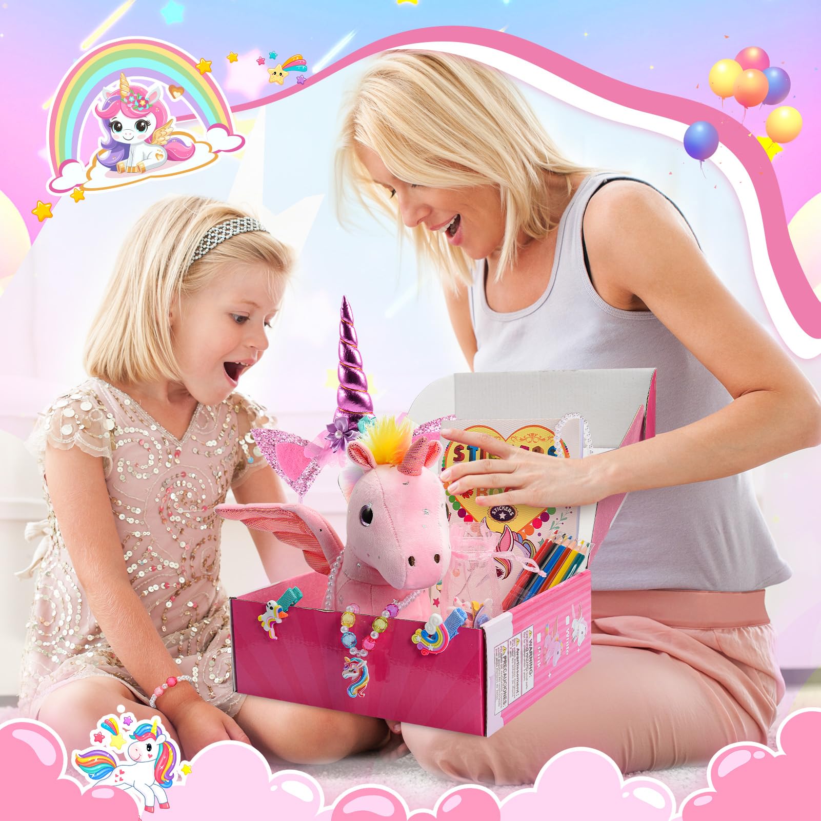 EUCOCO Peluche Licorne Cadeau Fille 3-6 Ans, Jouet Fille Licorne Peluche Loisirs Créatifs Fille 3-6 Ans Anniversaire Cadeaux de Pâques Kit Bracelet Fille Jouet Enfant 3-8 Ans
