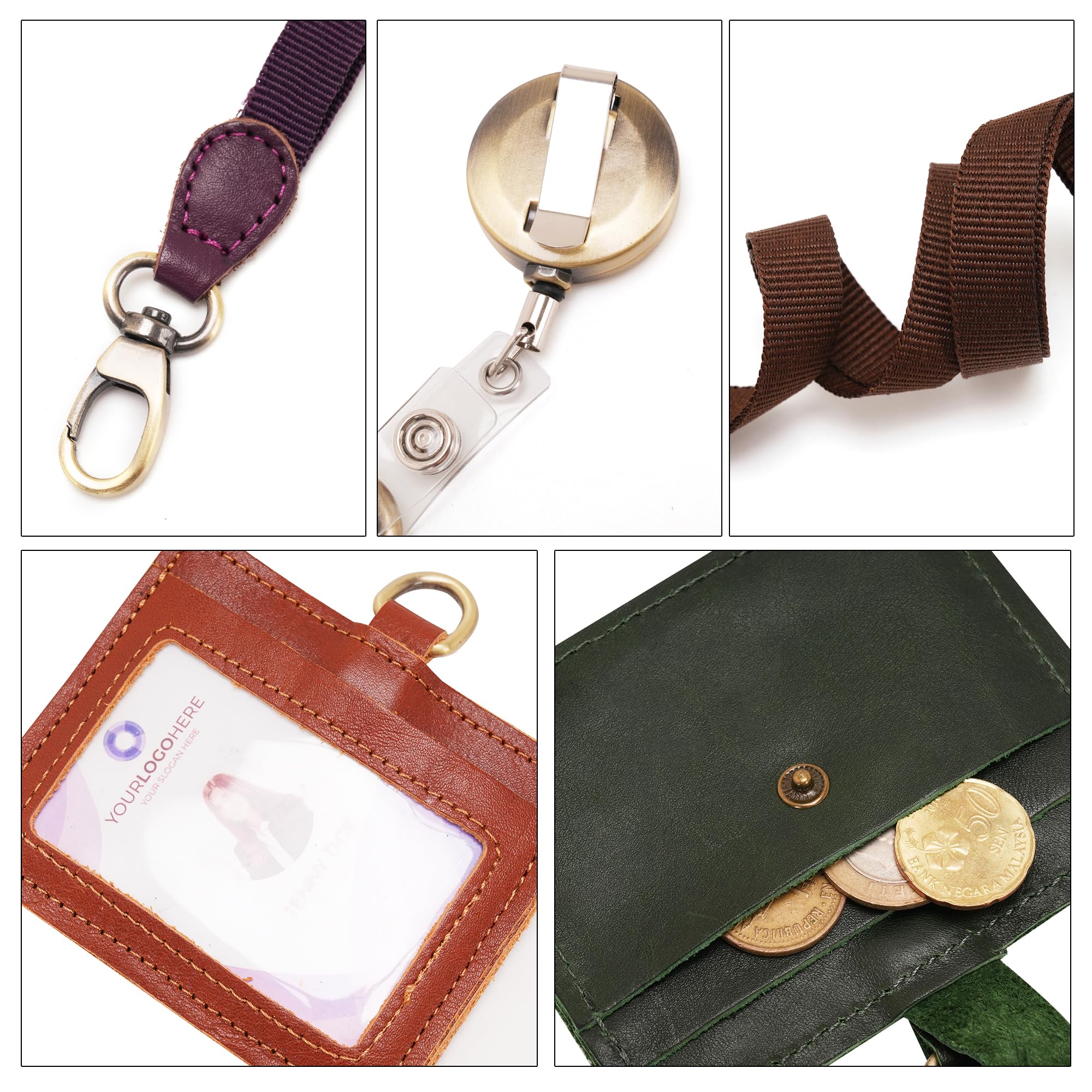 Wonderpool Leather Horizontal Badge Holder with Detachable Neck Lanyard and Retractable Badge Reel Clip - Image 4