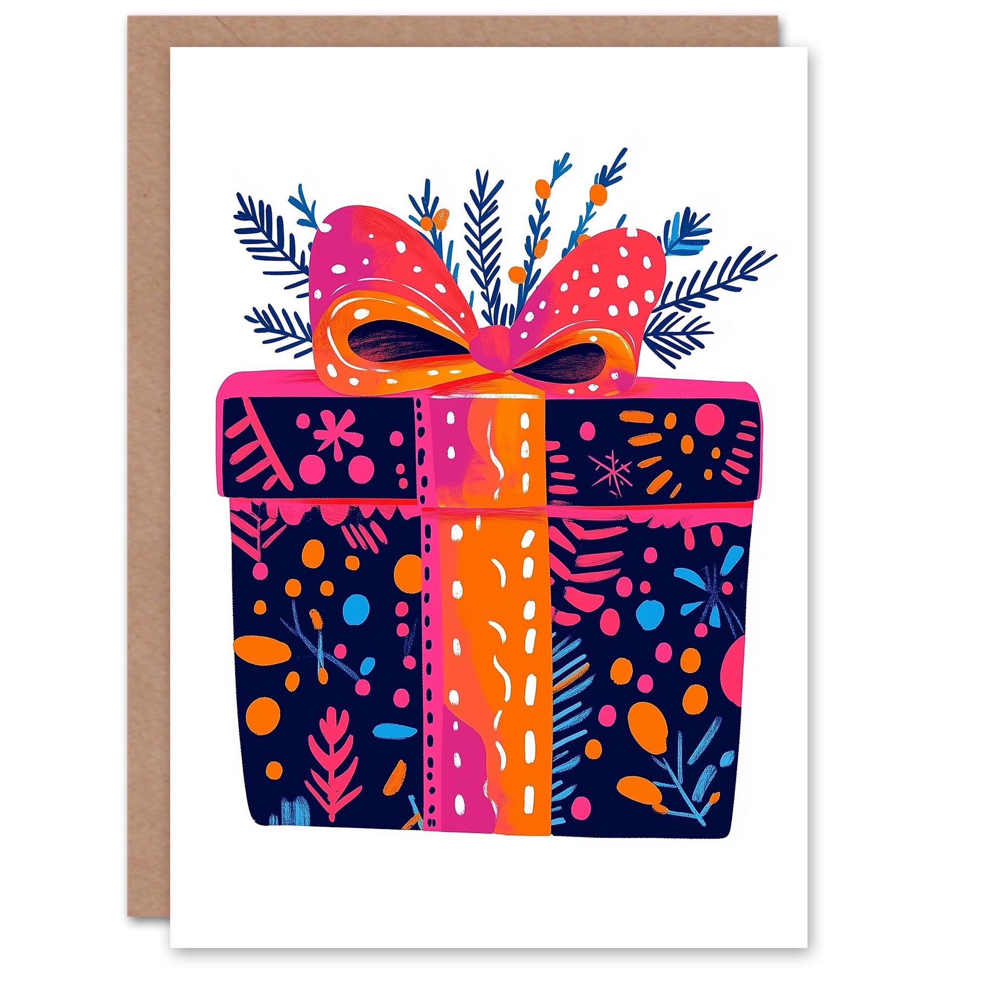 Wee Blue Coo Greeting Card Wrapped Present Vibrant Abstract Floral Pattern Blank For Him Or Her Art Xmas Christmas Card