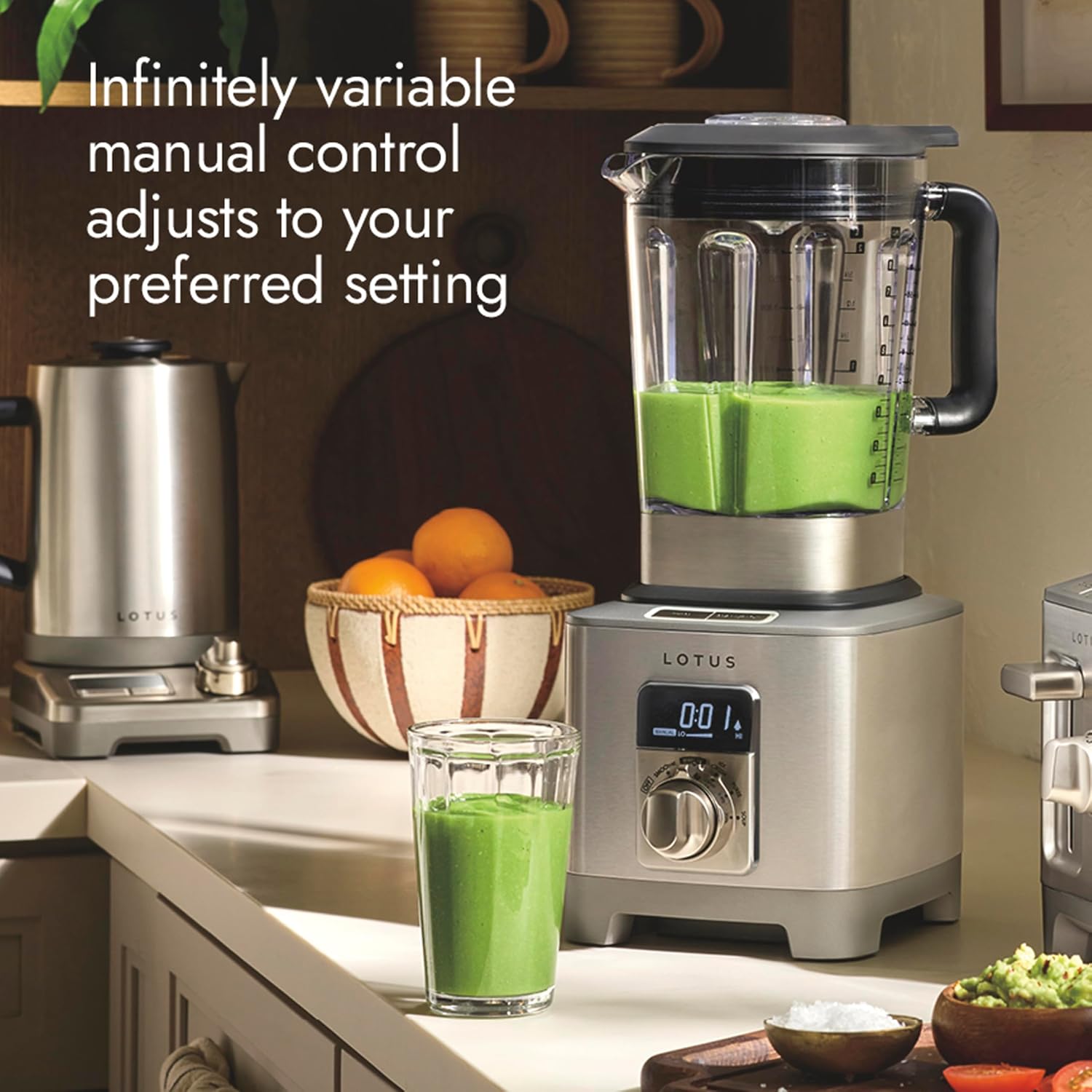 Lotus Professional Series The Power Spin Infinite Speed Control Blender, Heavy-Duty Drink Blender with 64 oz. Shatterproof Jar, 1545 Watts, Stainless Steel, LTSBL500