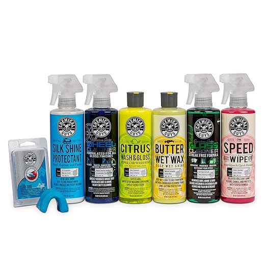 Chemical Guys Starter Car Care & Cleaning Kit, 7-Piece Detailing Kit with 6 Premium 16 oz Car Care Chemicals and Accessories for Washing, Waxing, and Interior Cleaning