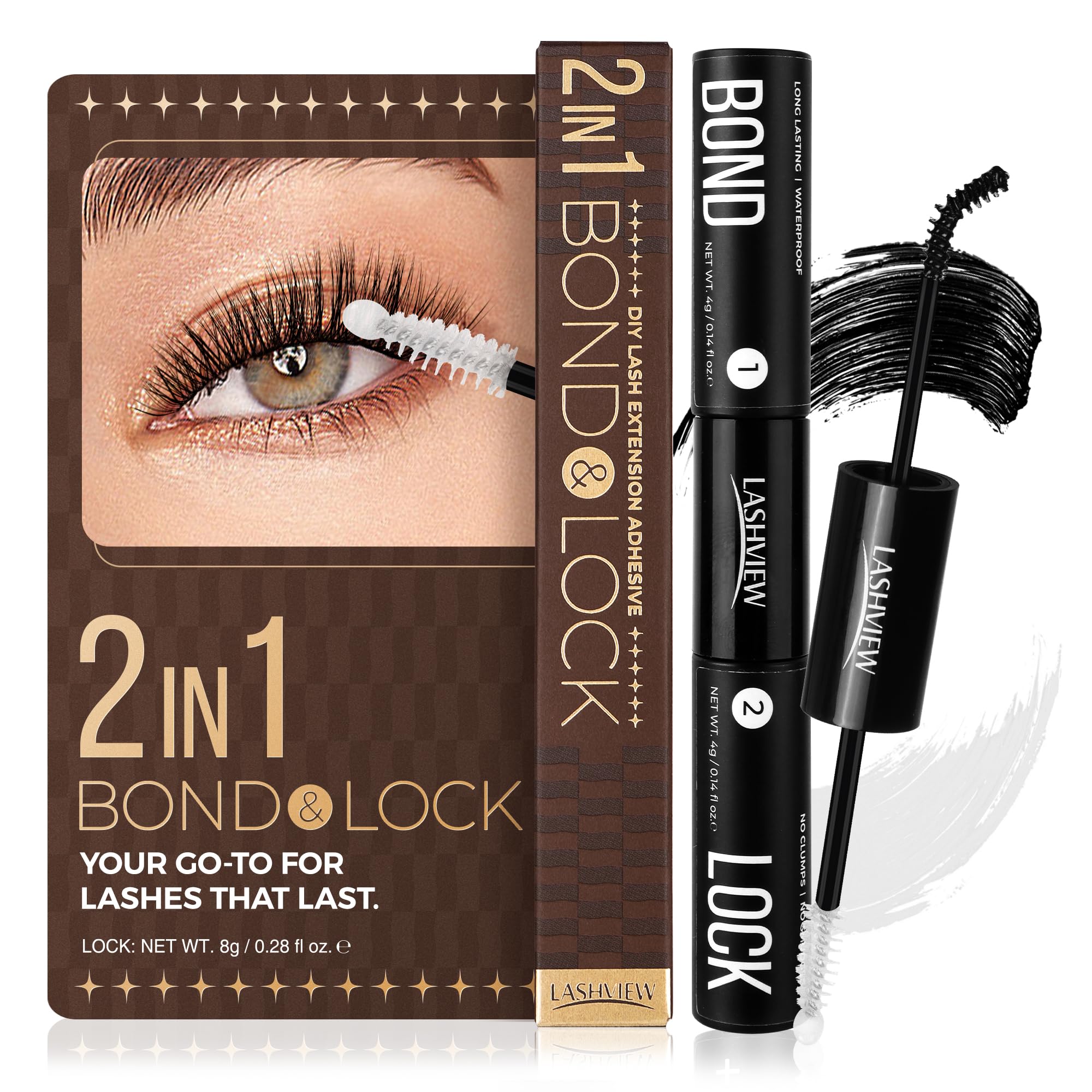 LASHVIEW Lash Bond and Seal Cluster Lash Glue for Sensitive Eyes, Super Strong Hold 7Day+ DIY Lash Extension Glue, Waterproof, Latex Free