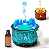 BOHOFAM Aroma Essential Oil Diffuser 360 ML,Volcano and Flame Diffuser/Humidifier,give1.76 oz Hotel Collection Essential Oils,Blue/red Light Selection,Diffusers for Home,Large Room(Black Cracks)