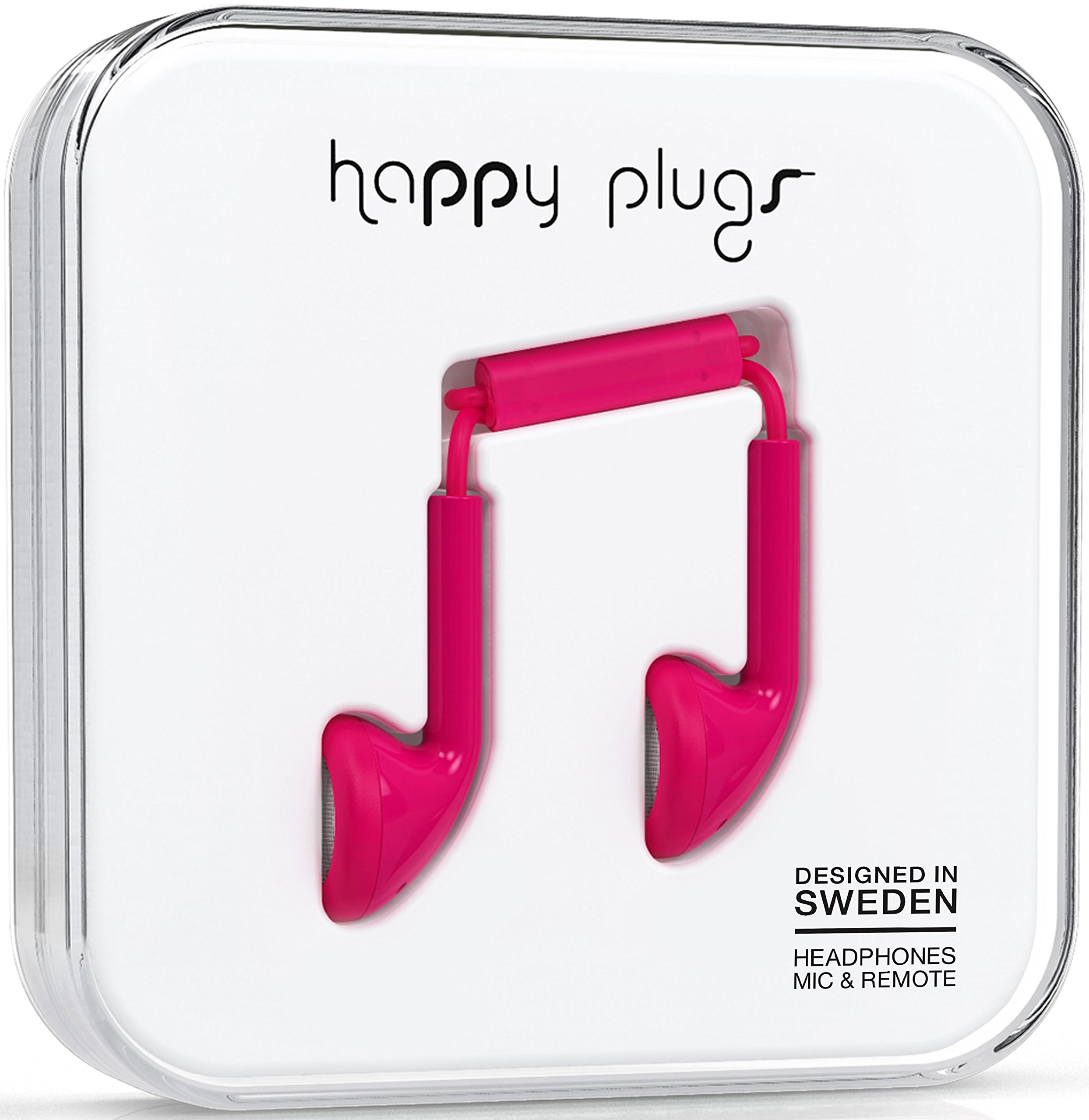 Happy Plugs Wired Earbud Earphones with In Line Remote and Microphone - Cerise