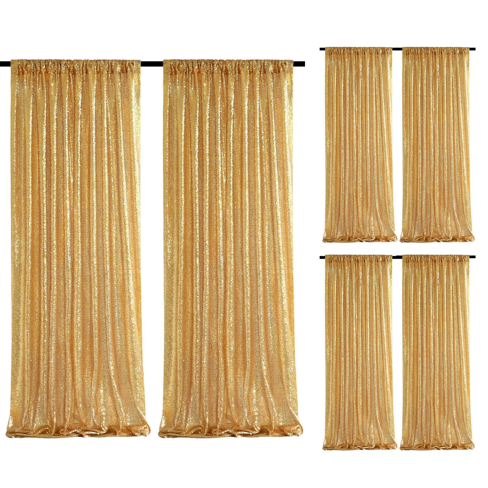 2 Pieces Gold Sequin Backdrop Curtain Panels Stage 2FTx8FT Party Wedding Background Drapes — view 22