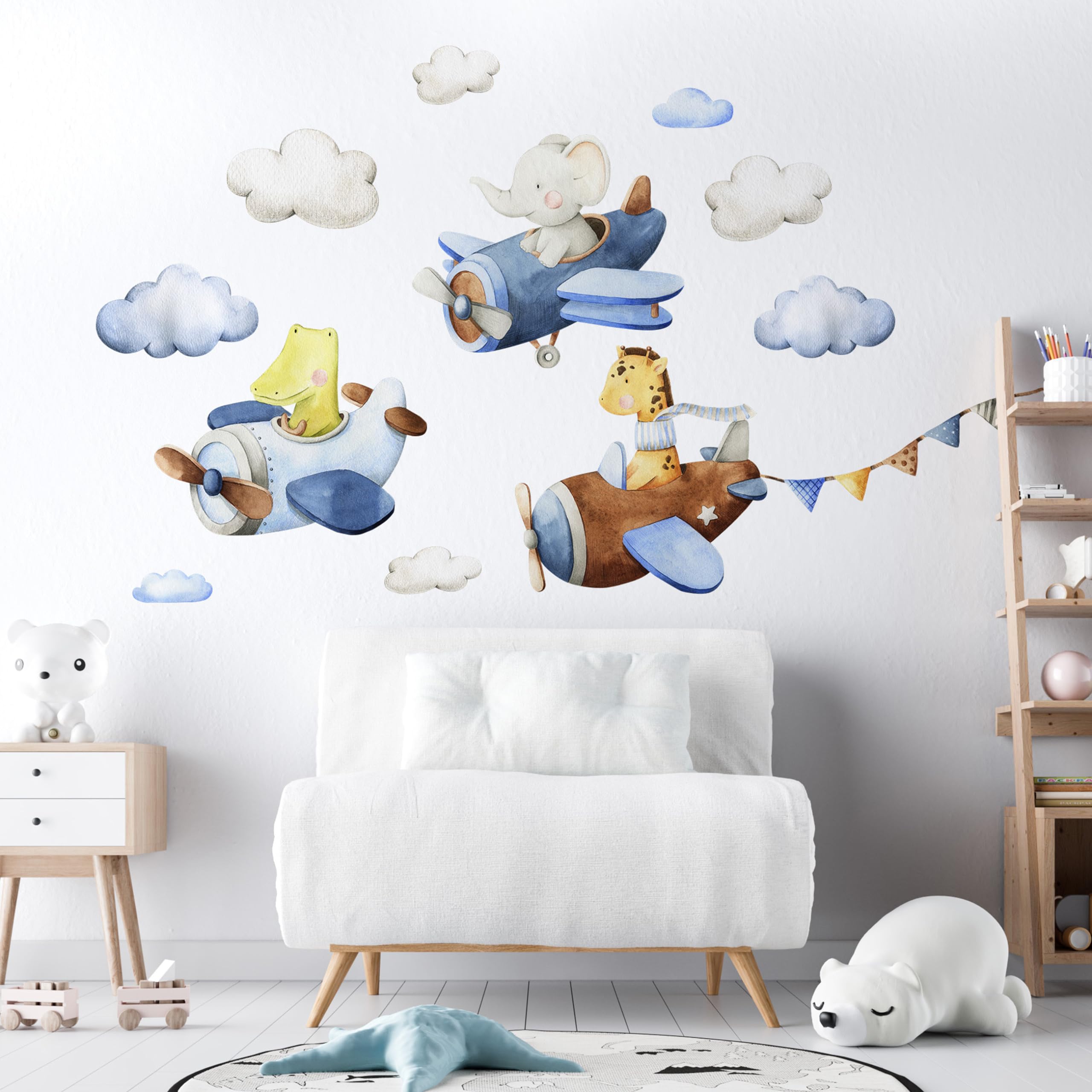 Stickers muraux aquarelle enfants Sky Adventure lot de 2