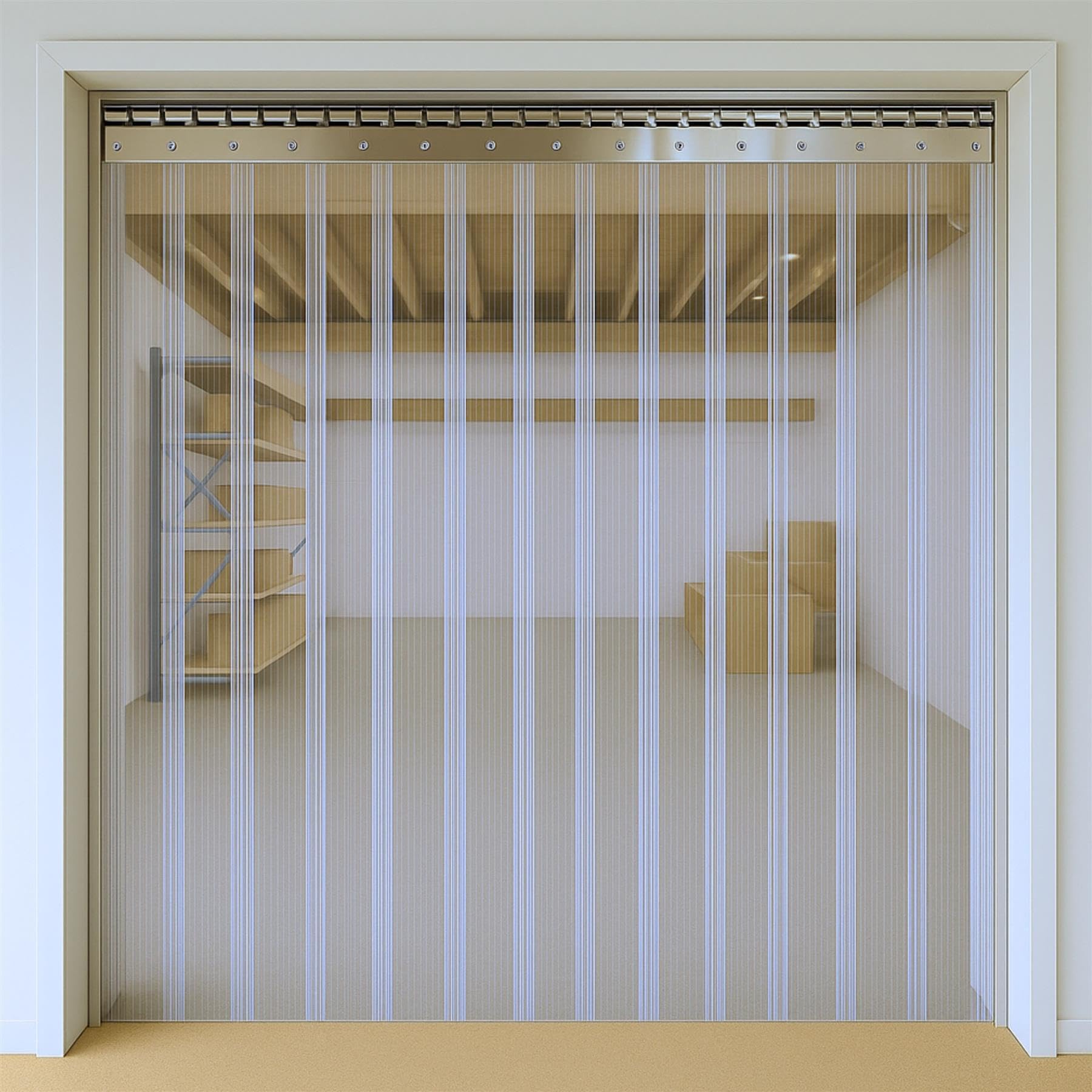 Byson PVC Strip Curtain Door Kit 8 x 8 Feet (2.4 x 2.4 Meters) Coldroom Warehouse Catering Vinyl Ribbed Plastic Curtain Kit with 16 Strips (2mm Thick and 200mm Wide)