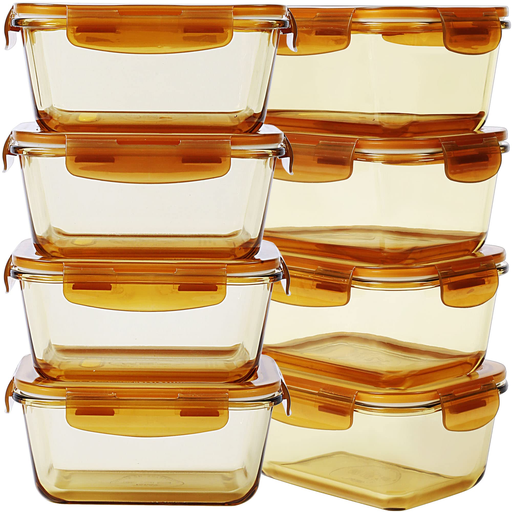 8 Pack 30oz Amber Glass Meal Prep Containers with Lids Glass Food Storage Containers Airtight Lunch Container Reusable Lunch Box Bento Box Portion Control Food Prep Containers for Oven Freezer