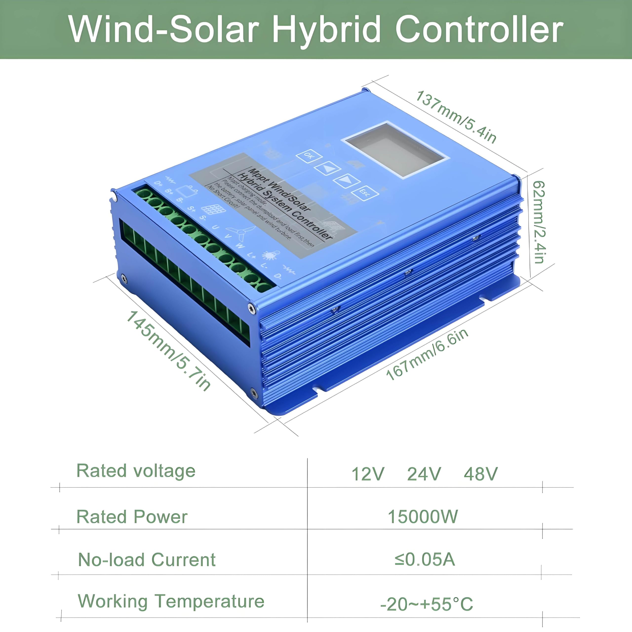 Hybrydowy regulator ładowania wiatrowo-słonecznego z obciążeniem zrzutu do generatora turbiny wiatrowej o mocy maks. 15000 W, panelu słonecznego 12 V 24 V, akumulatora 48V