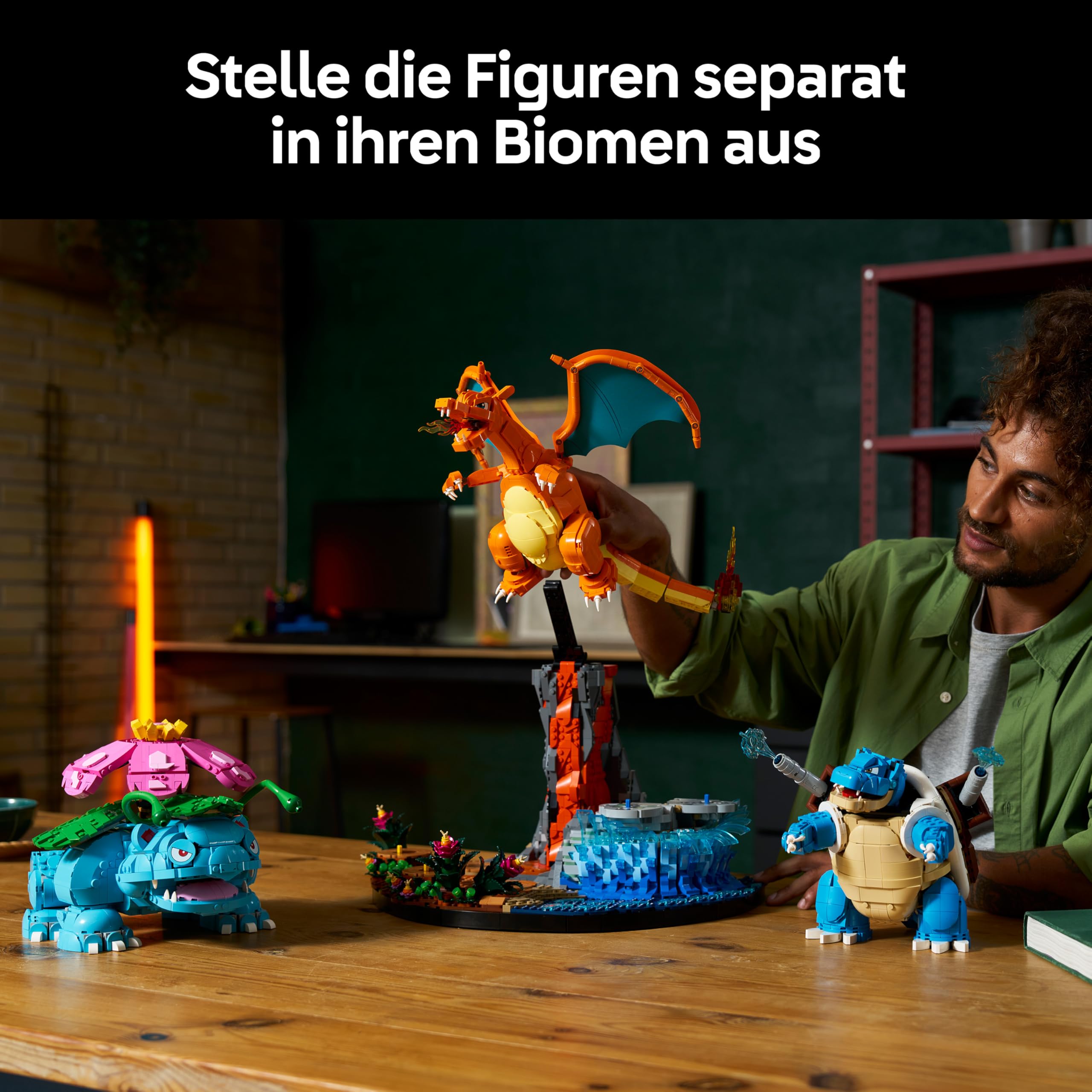 LEGO Pokémon Bisaflor, Glurak und Turtok - 3D Modellbau für Erwachsene - 3 Anime Figuren als DIY Deko für Schreibtisch oder Regal - Gaming Geschenkidee für Fans und Sammler - 72153