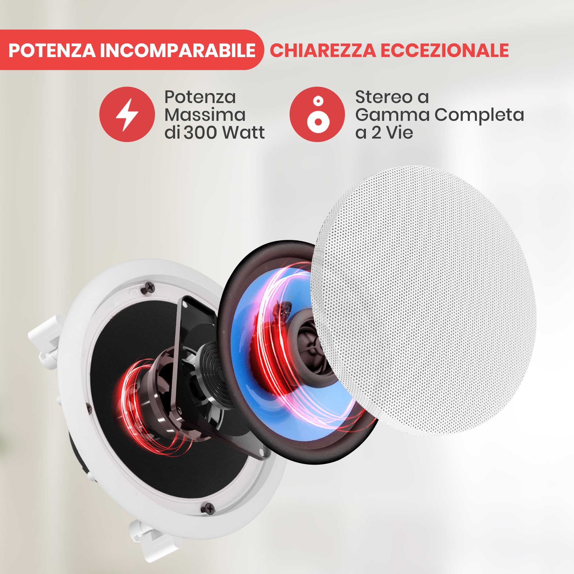 Pyle Altoparlanti Auto 2 Vie da Incasso 20,3 Centimetri, Speaker 300 Watt, Coppia Casse Audio da Parete/Soffitto, Tweeter a Cupola in Seta da 2,5 Centimetri, Controllo Treble Regolabile