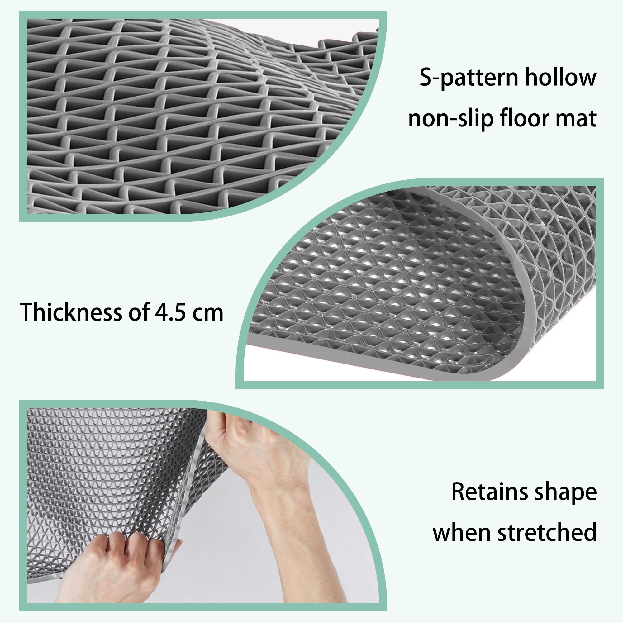 Drainage Bodenmatte 115 x 340 cm rutschfest Antirutschmatte Anti Ermüdung für Außen Und Innenbereich, Restaurant, Küche, Schwimmbad, Grau