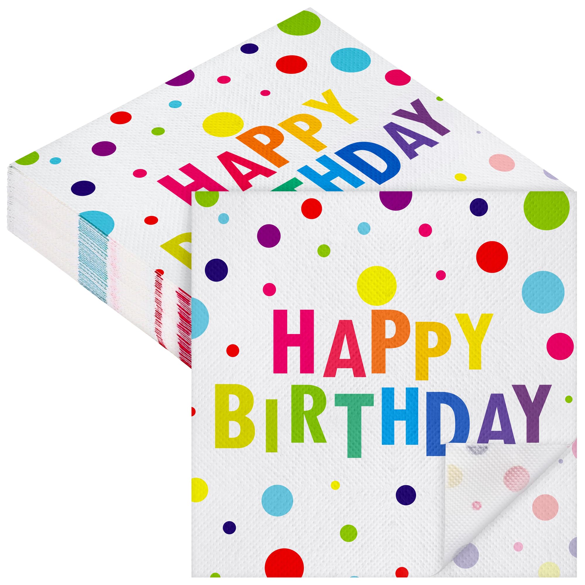 Aodaer 48 Pieces Happy Birthday Paper Napkins Disposable Rainbow Napkins Colorful Cocktail Dinner Napkin Set 13" x 13" Unfolded Tableware Napkin for