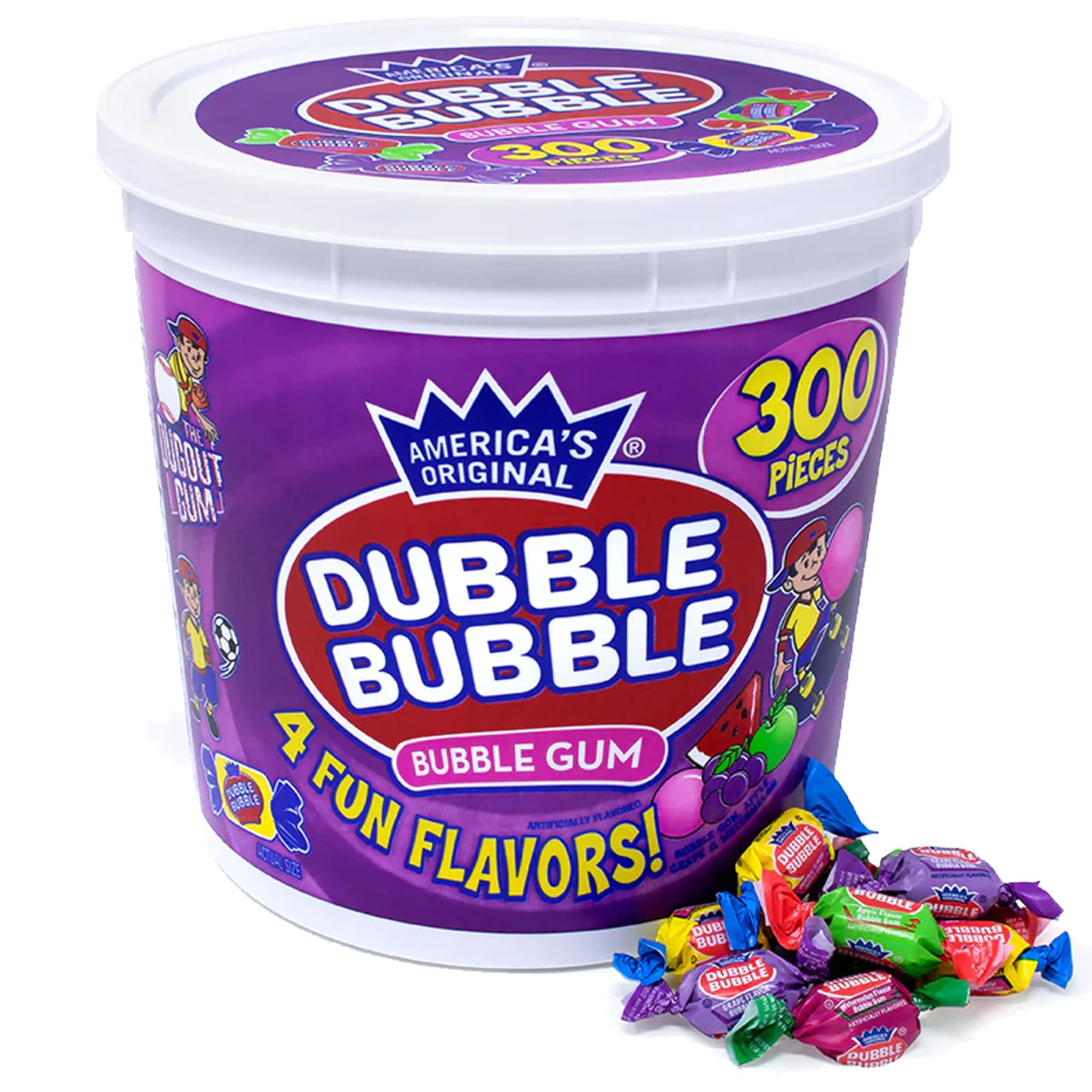 NOSH PACK Duble Buble Gum Bulk Tub, Double Bubble Bubble Gum Individually Wrapped Bulk Bucket of Gumballs, Original Bubblegum, (300 Pieces)