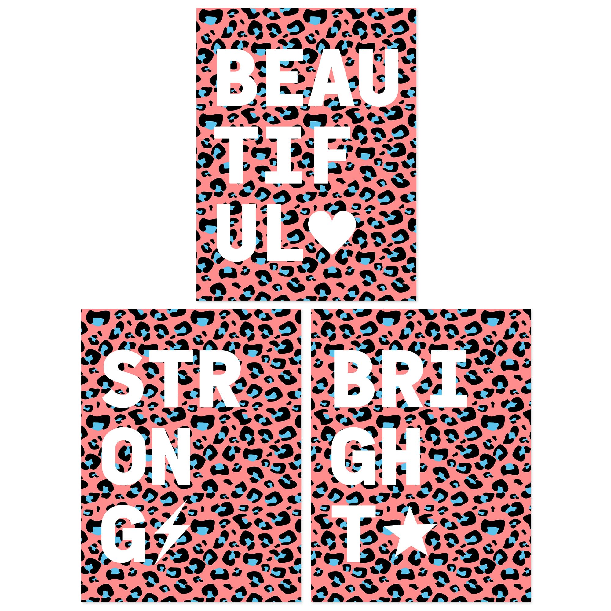 Leopard Pattern Beautiful Strong Bright Typography - 3 Piece No Frame Print Set