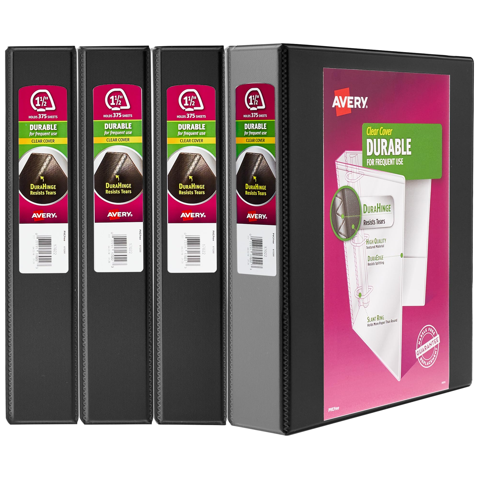 Avery Durable View 3 Ring Binder, 1-1/2 Inch Slant Rings, 4 Black Binders (05738) โ image 1