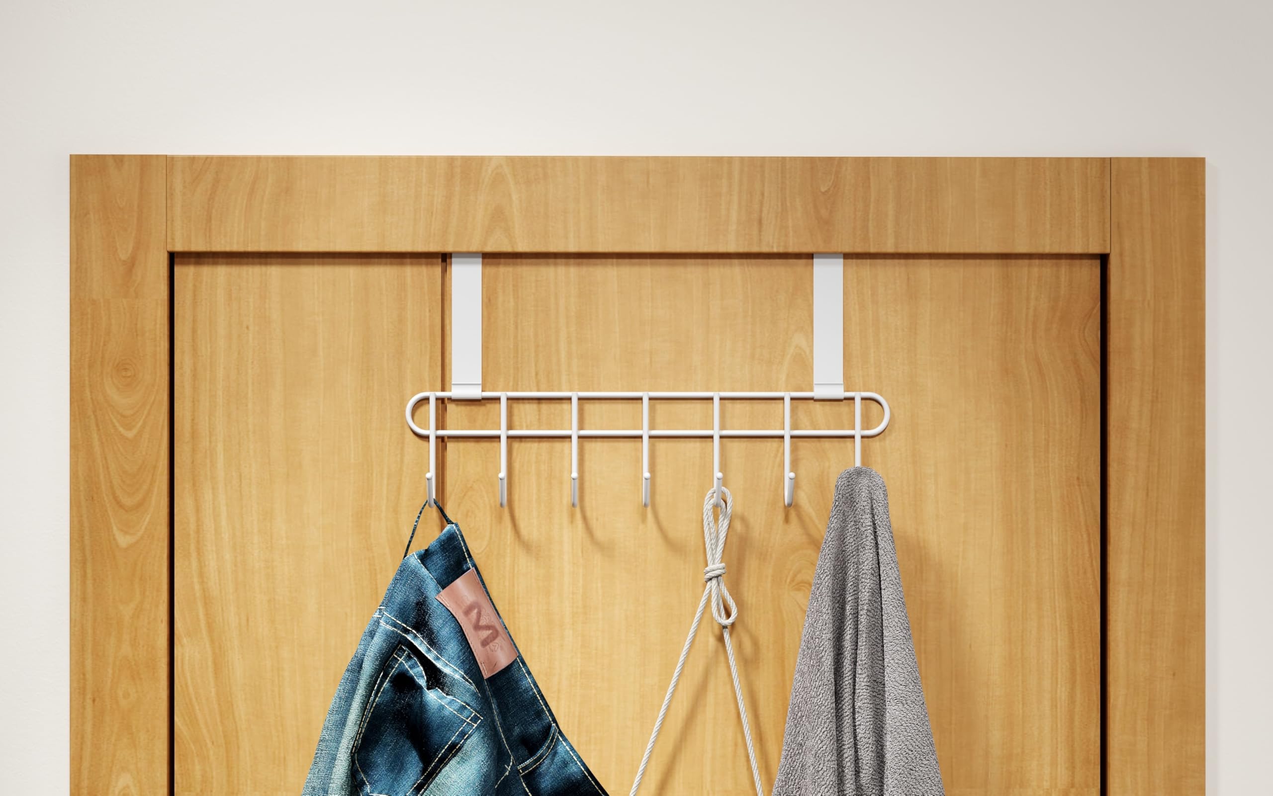 Heavy-Duty Multi-Alloy Steel Over-The-Door Hanger | No-Drill Hanging Organizer | Premium 7-Hook for Bedroom & Bathroom | White (Pack of 2)-picture-21