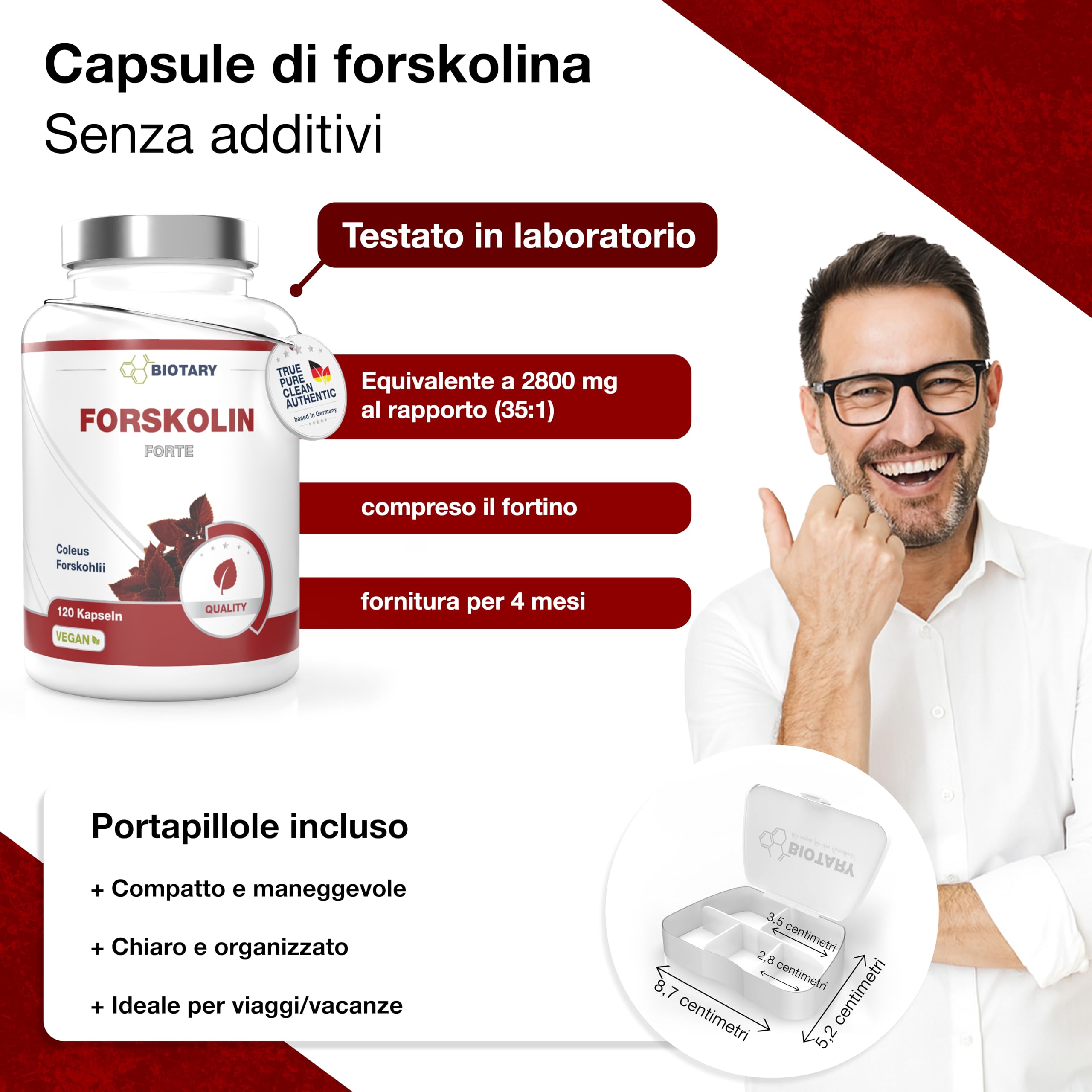 Estratto di Forskolin – 120 capsule – 4 mesi – scatola pillole inclusa – 2800 mg (equivalente a polvere di Forskohlii 35:1) – dosaggio elevato – vegano – testato da laboratorio – qualità premium